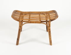 Midcentury Bench or Side Table in Rattan & Bamboo Tito Agnoli Style, Italy 1960s