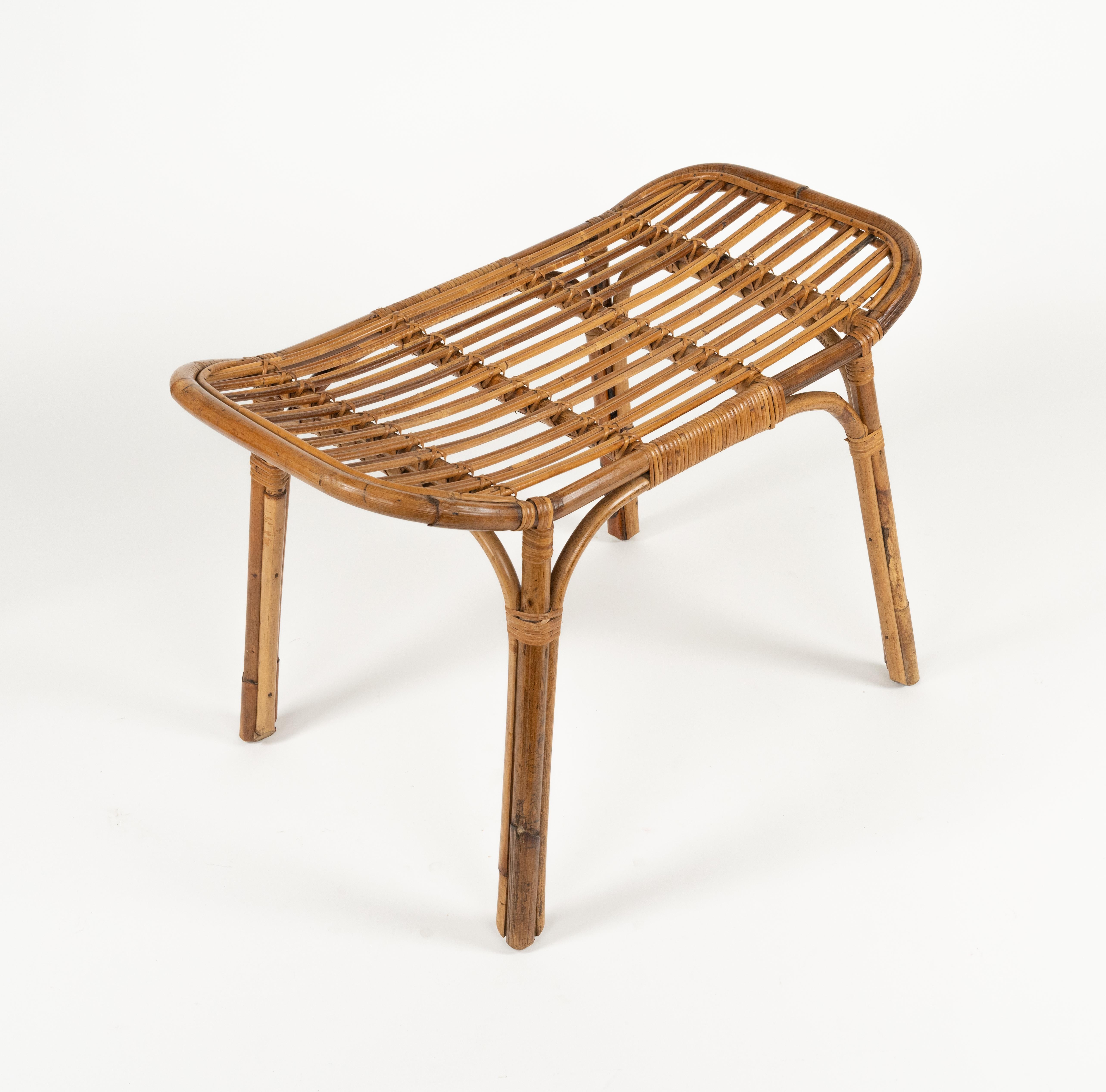 Midcentury Bench or Side Table in Rattan & Bamboo Tito Agnoli Style, Italy 1960s For Sale 2