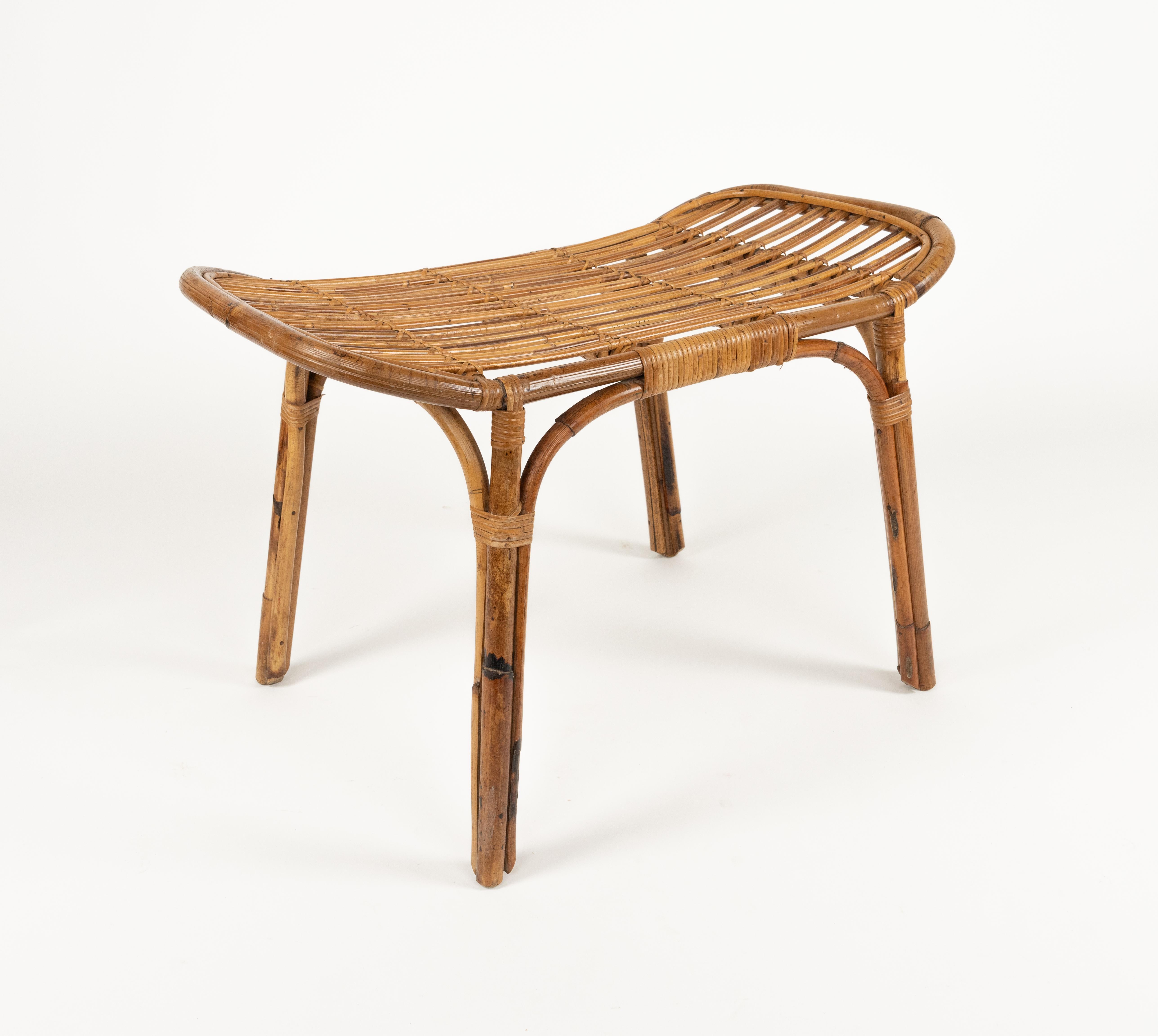 Midcentury Bench or Side Table in Rattan & Bamboo Tito Agnoli Style, Italy 1960s For Sale 3
