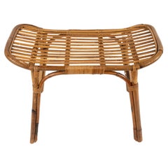 Midcentury Bench or Side Table in Rattan & Bamboo Tito Agnoli Style, Italy 1960s