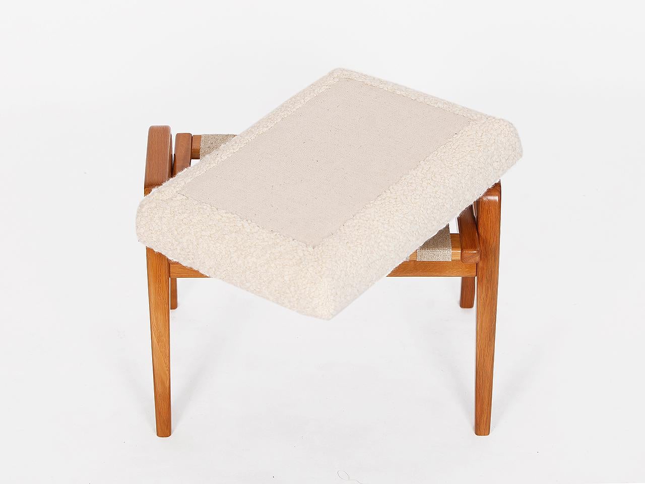 Midcentury Boucle Bench Stool Footstool with Alpaca, 1960s 1