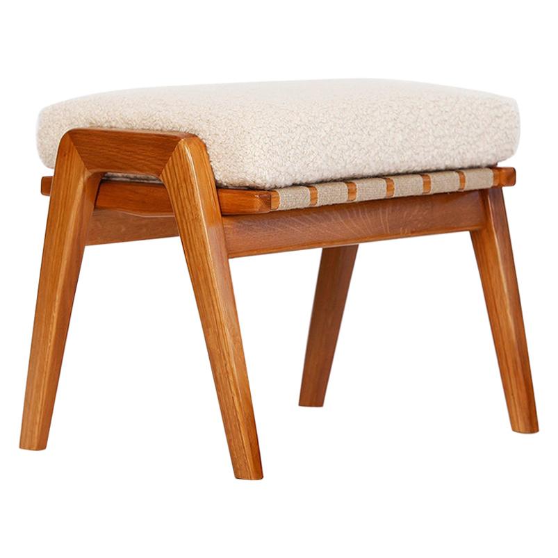 Midcentury Boucle Bench Stool Footstool with Alpaca, 1960s