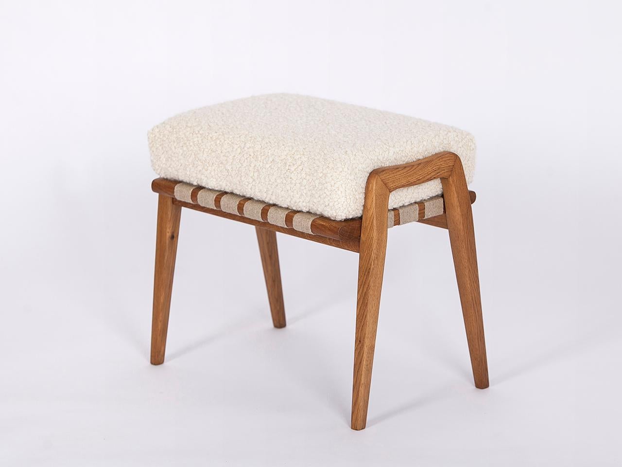Czech Midcentury Boucle Bench Stool Footstool with Alpaca I., 1960s