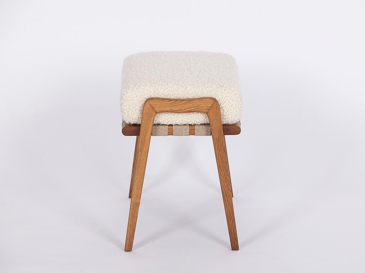 Midcentury Boucle Bench Stool Footstool with Alpaca I., 1960s In Excellent Condition In Wien, AT