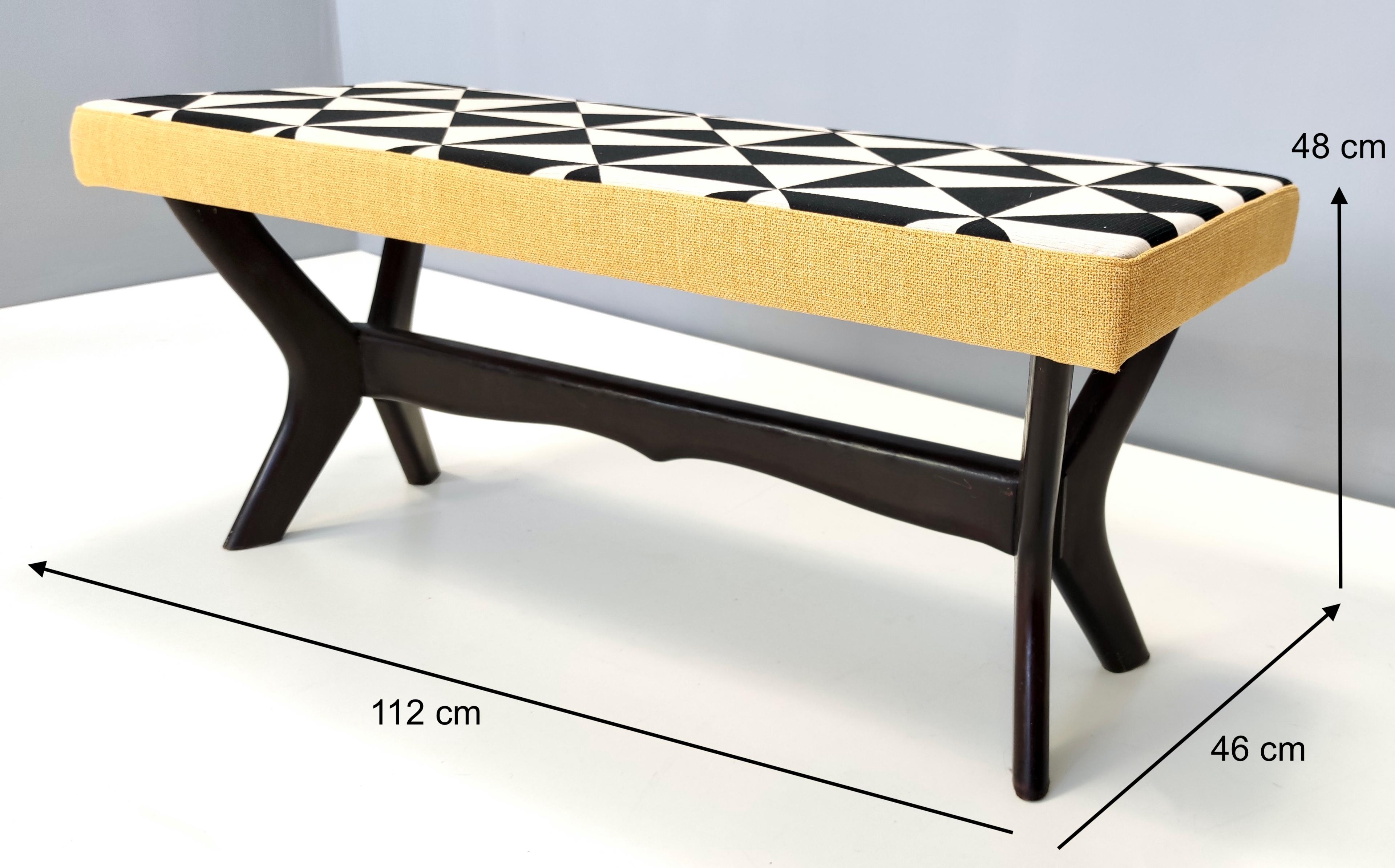 Midcentury Bench with Black, White and Yellow Fabric by Dedar, Italy 3
