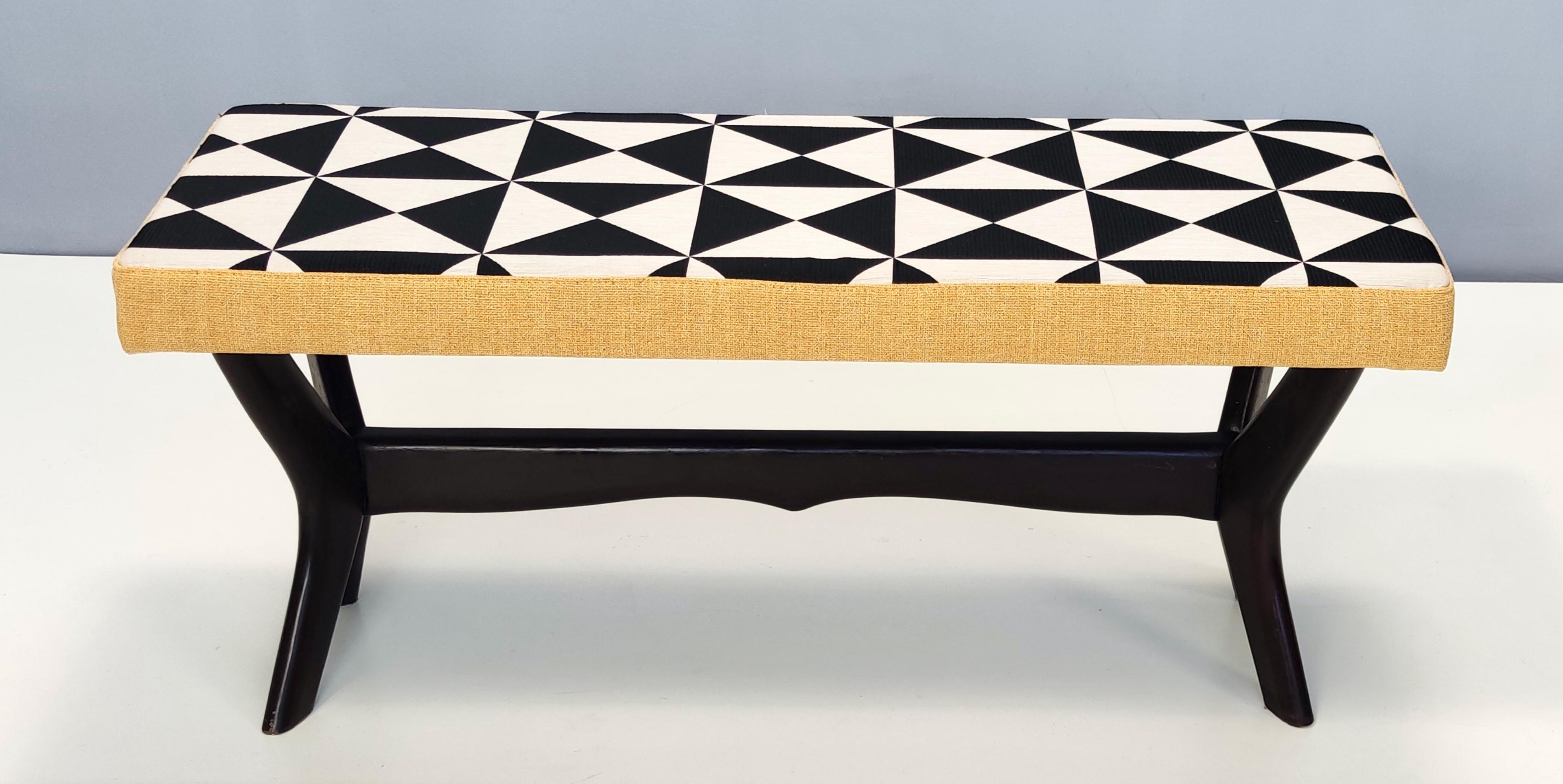 Mid-Century Modern Midcentury Bench with Black, White and Yellow Fabric by Dedar, Italy