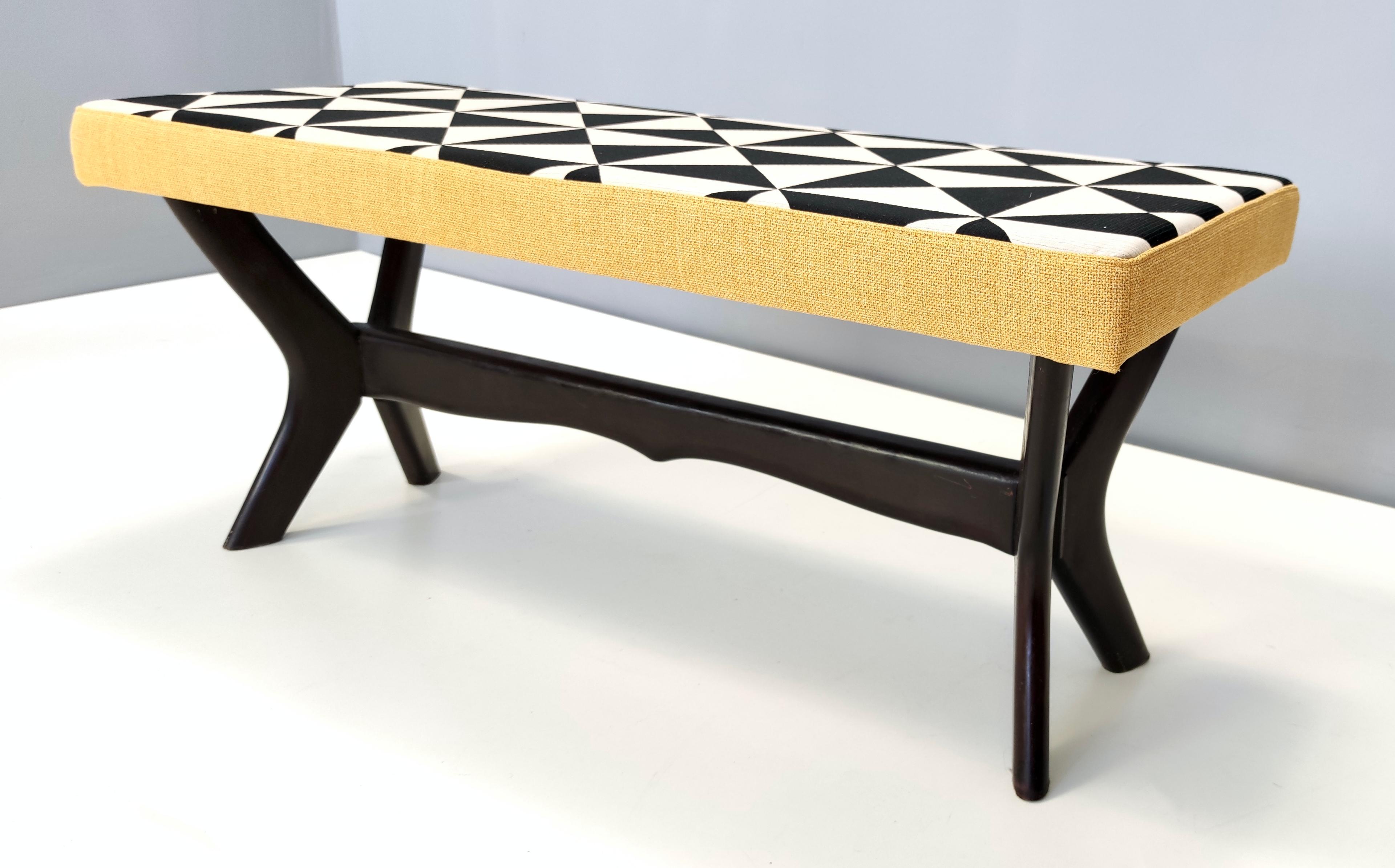 Italian Midcentury Bench with Black, White and Yellow Fabric by Dedar, Italy