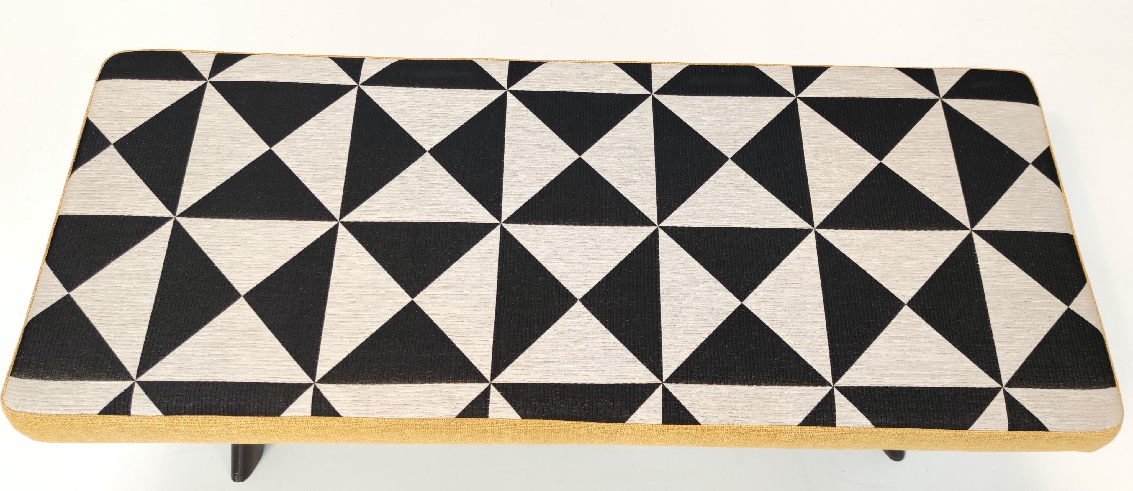 Mid-20th Century Midcentury Bench with Black, White and Yellow Fabric by Dedar, Italy