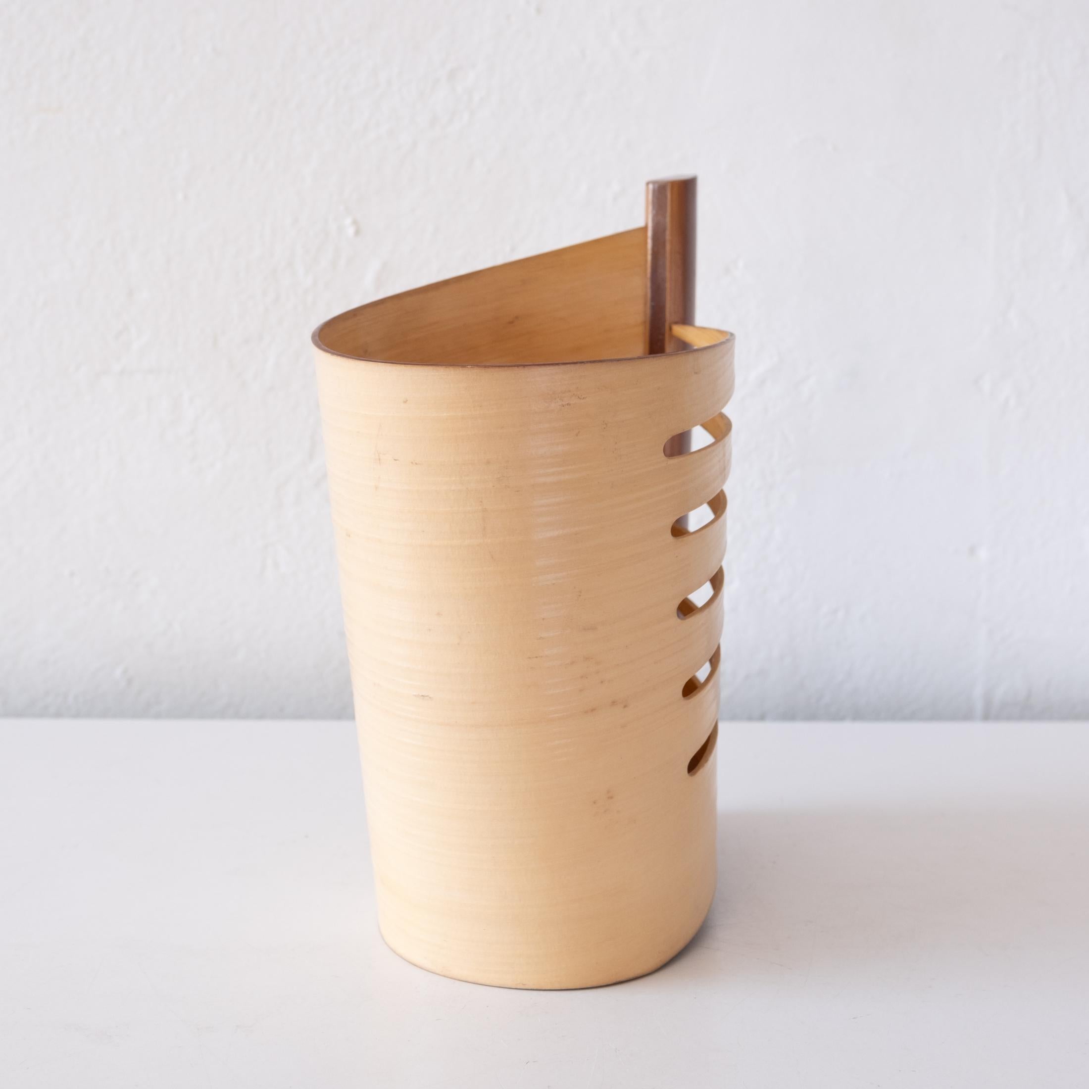 Mid-20th Century Midcentury Bent Lacquered Bamboo Wood Ikebana Vase, Japan 1960