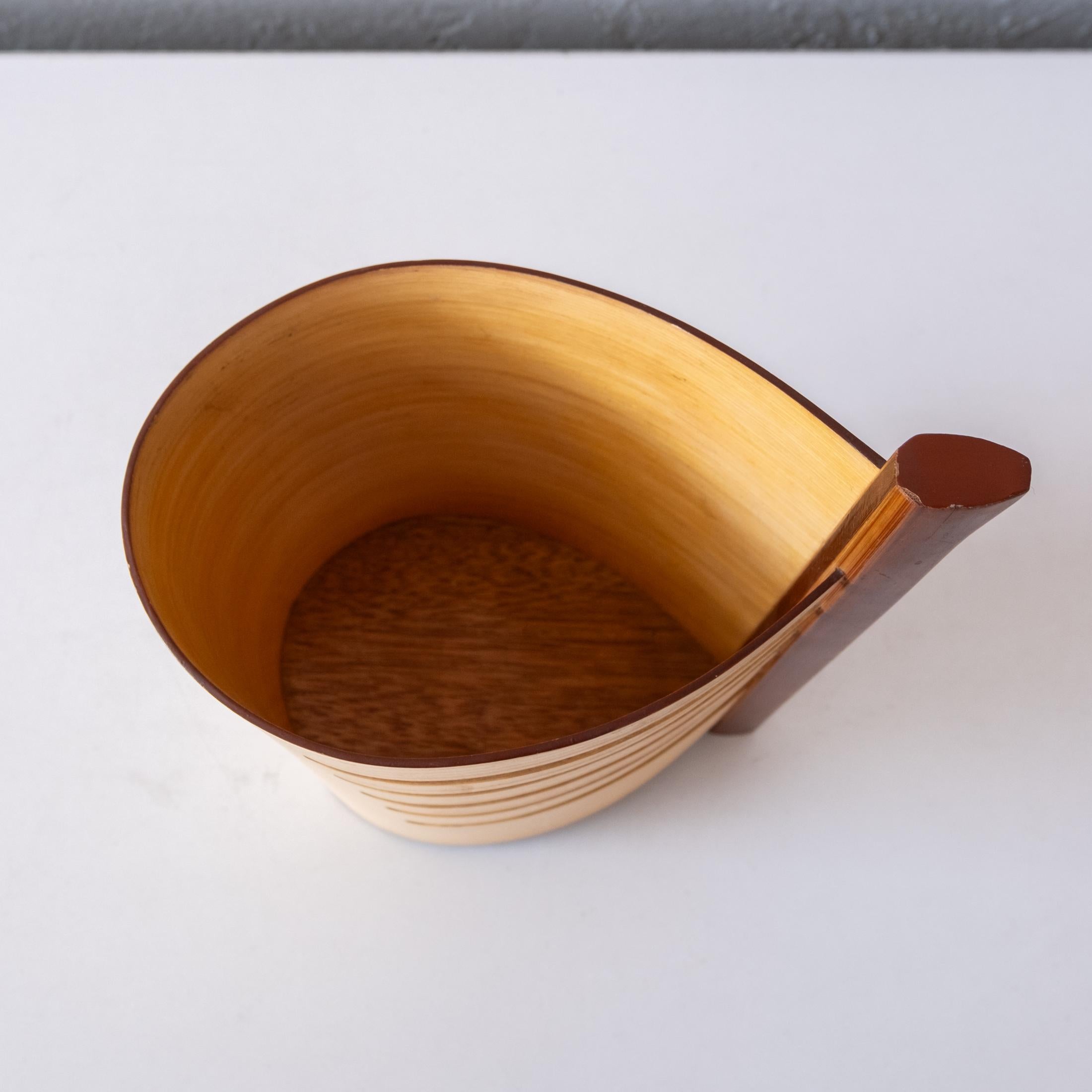Midcentury Bent Lacquered Bamboo Wood Ikebana Vase, Japan 1960 1