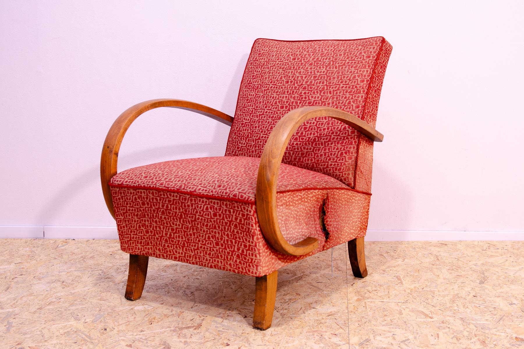 Fabric Midcentury Bentwood armchair by Jindřich Halabala for UP Závody, 1950´s For Sale