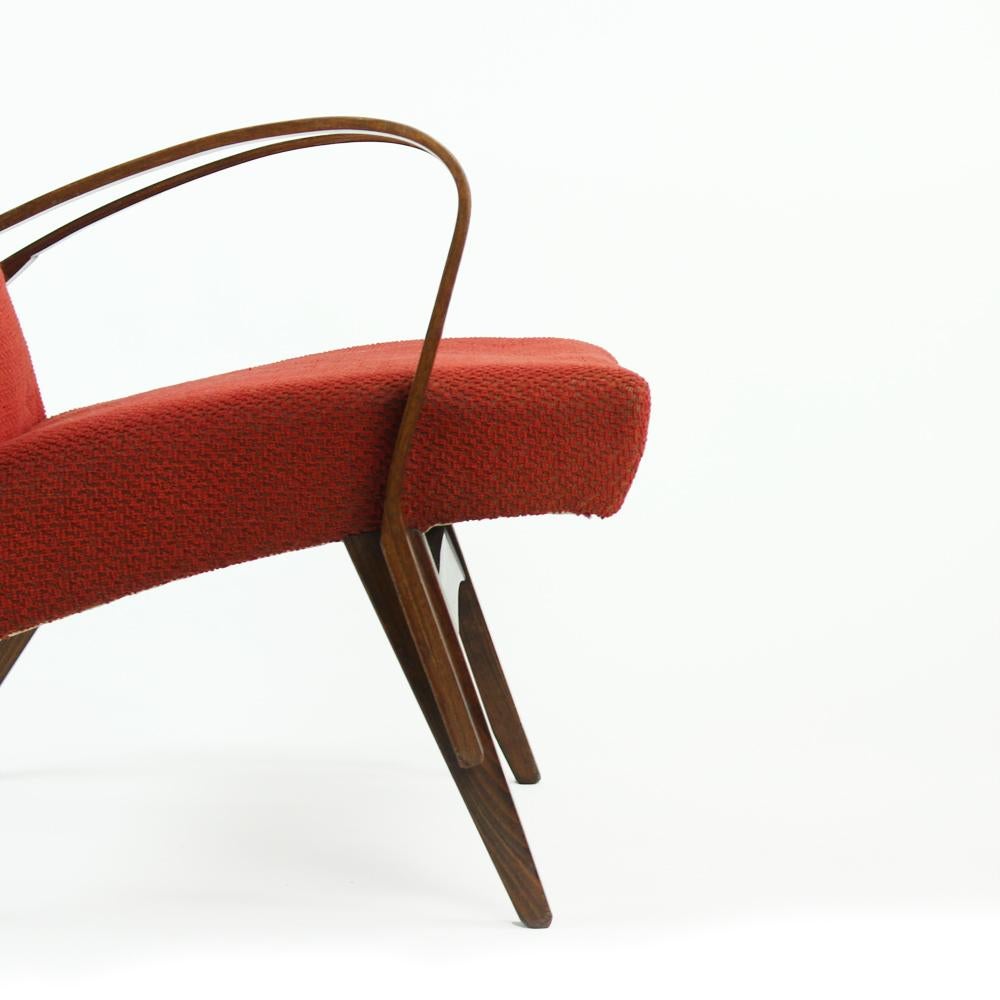 Midcentury Bentwood Armchair in Original Red Fabric, Czechoslovakia, circa 1960 For Sale 5