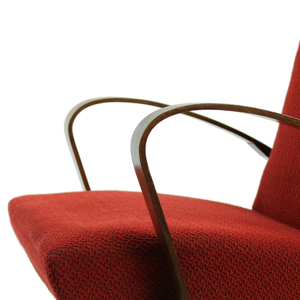 Mid-Century Modern Midcentury Bentwood Armchair in Original Red Fabric, Czechoslovakia, circa 1960 For Sale