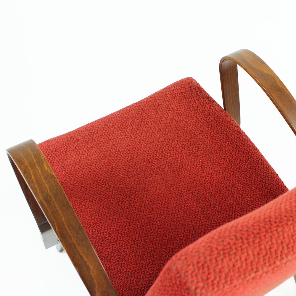 Midcentury Bentwood Armchair in Original Red Fabric, Czechoslovakia, circa 1960 For Sale 3