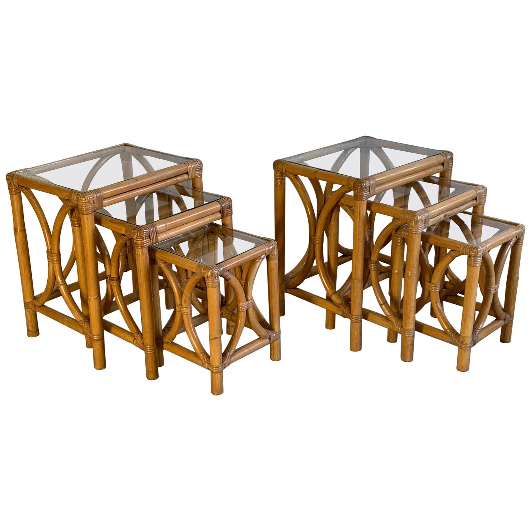 Midcentury Bentwood Rattan Nesting Tables