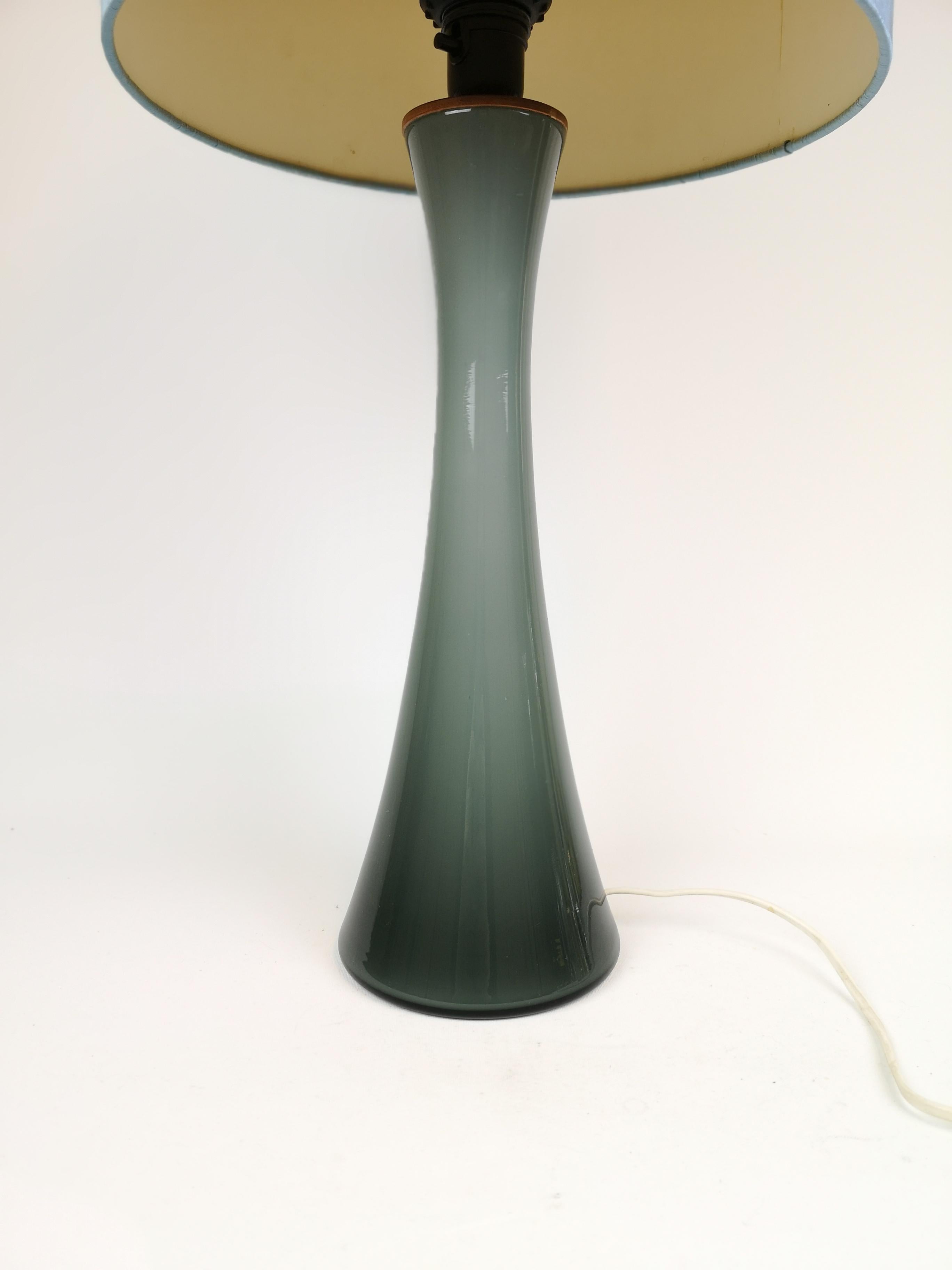Swedish Midcentury Bergboms Opaline Glass with Teak Table Lamp, Sweden, circa 1960