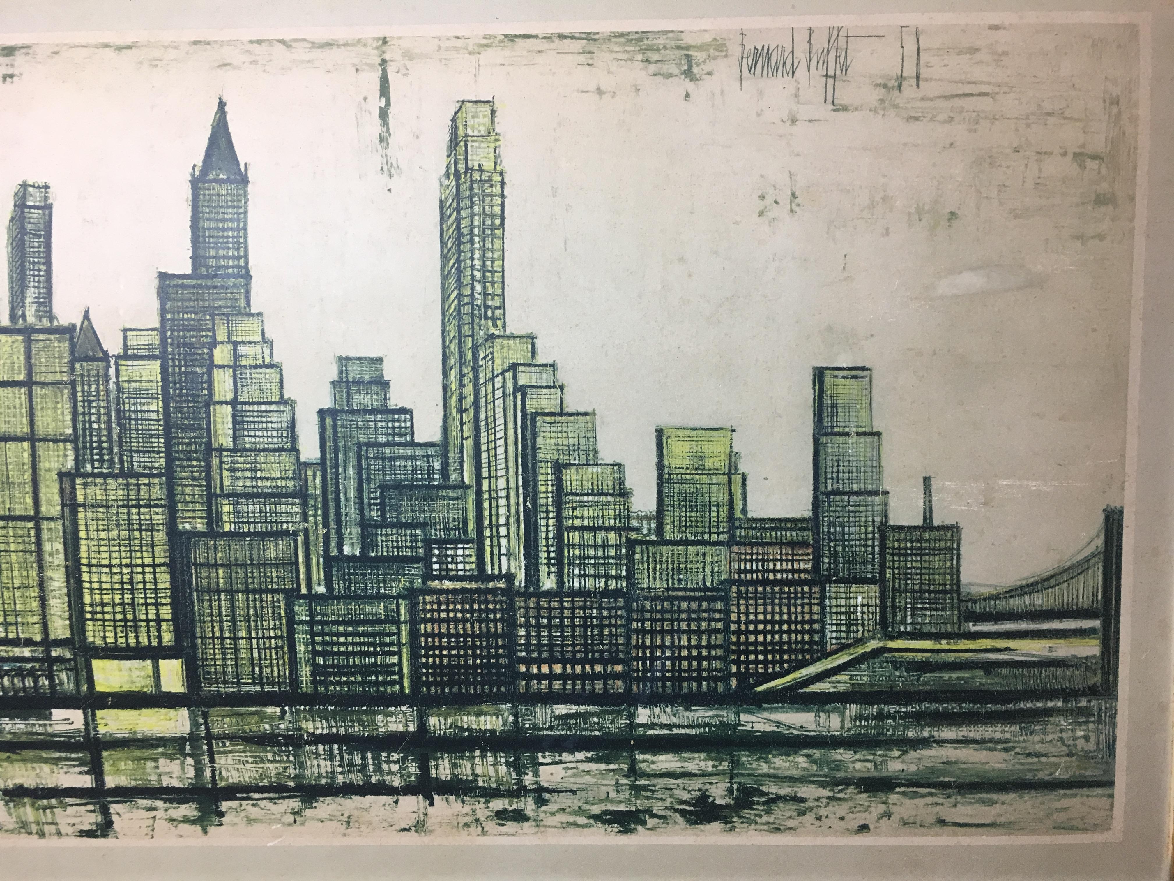 Bernard Buffet New York Skyline Limitierte Auflage Kaltnadelradierung (Moderne der Mitte des Jahrhunderts)