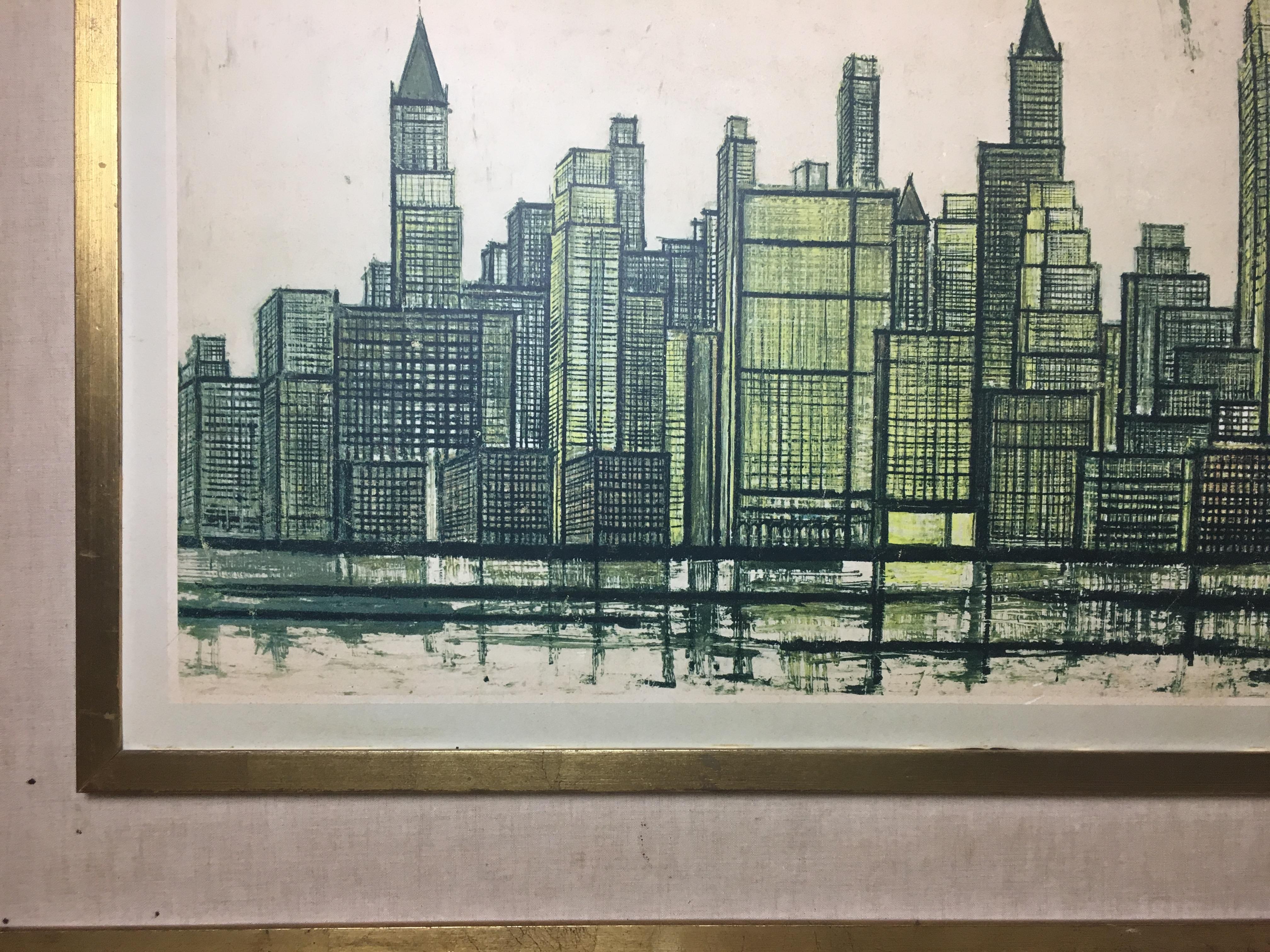 Mid-Century Modern Bernard Buffet New York Skyline Limited Edition Drypoint Print