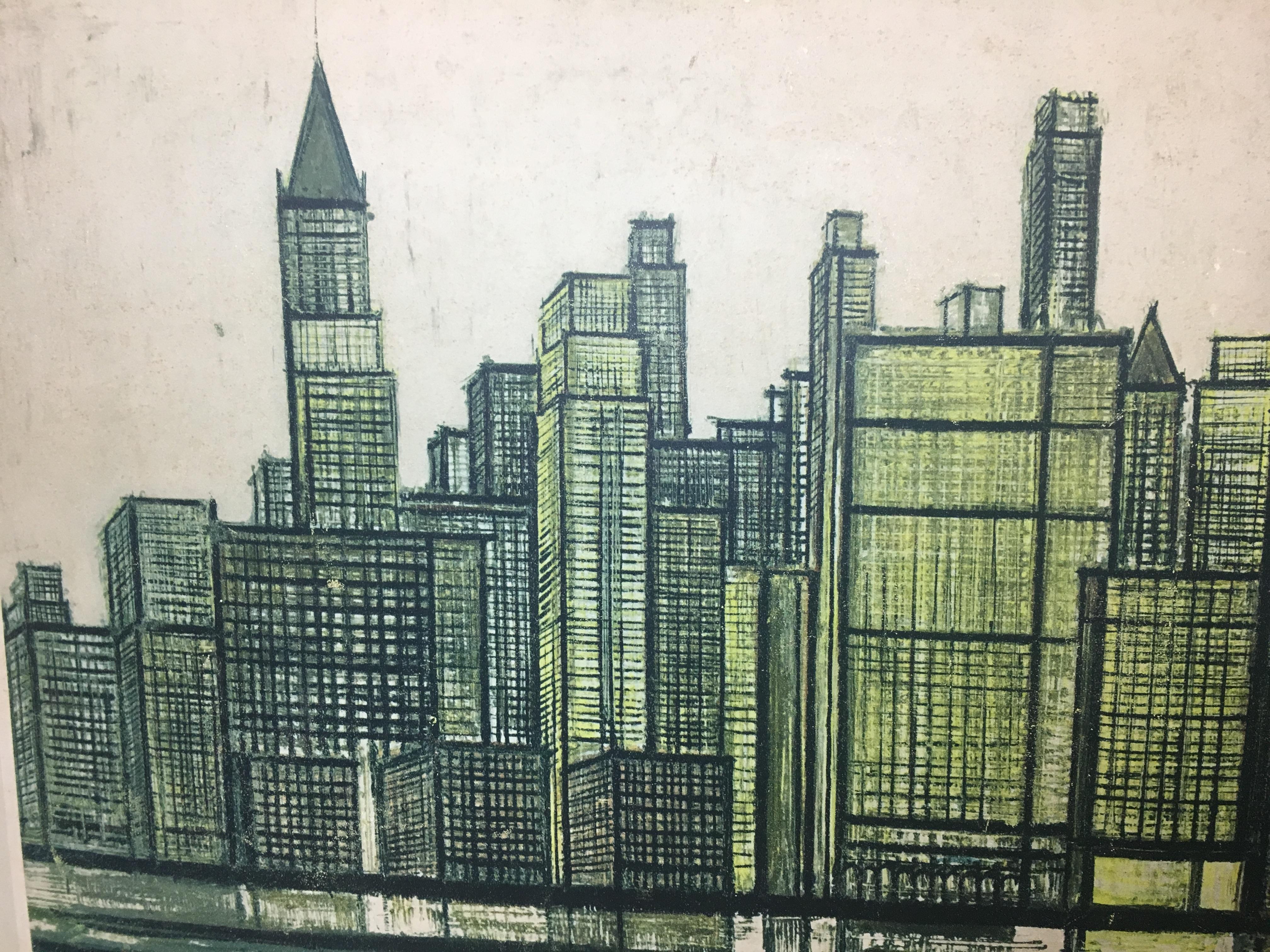 Bernard Buffet New York Skyline Limited Edition Drypoint Print In Good Condition In Miami, FL