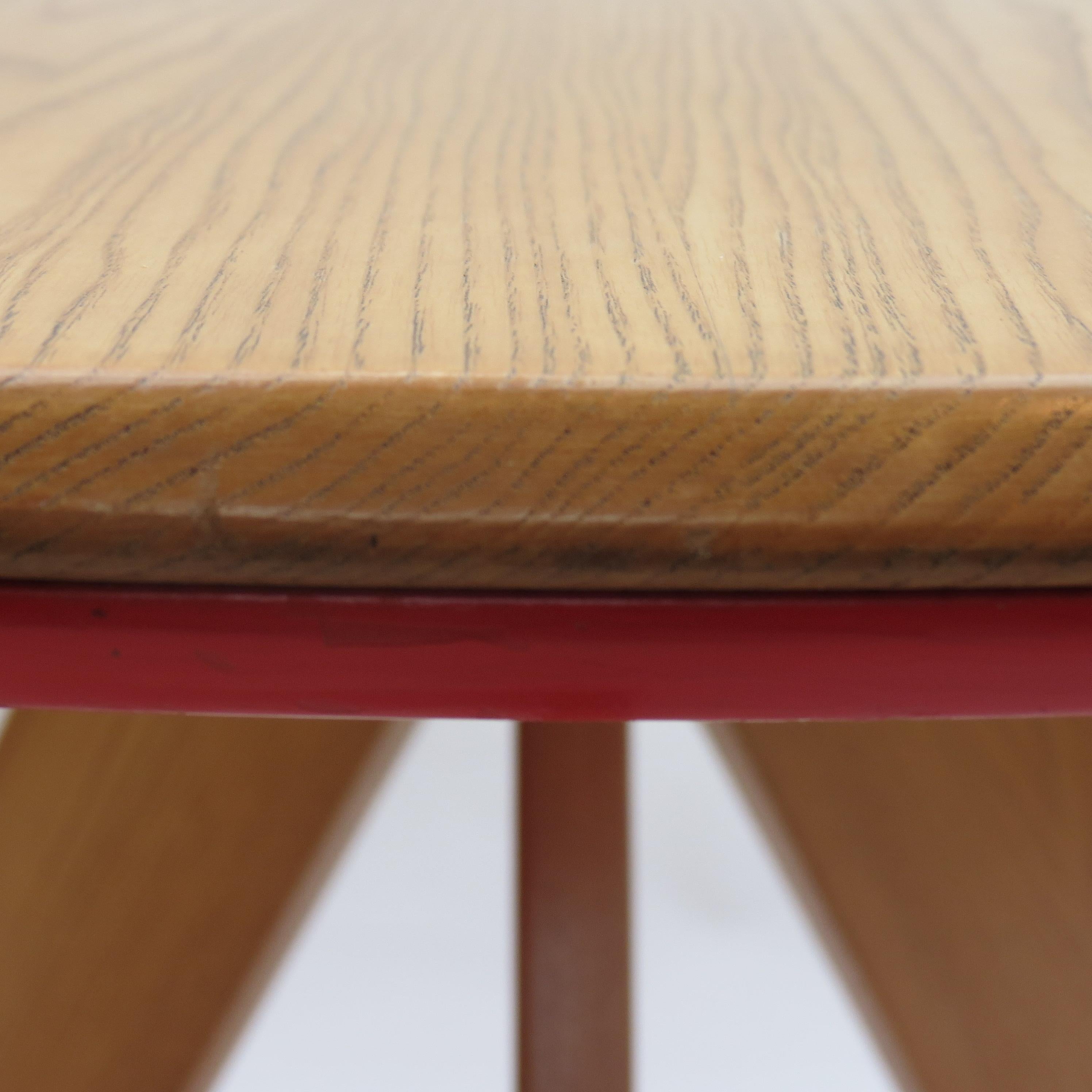Midcentury Bespoke Circular Ash Dining Table by David Field 1980s with Red Blue 6