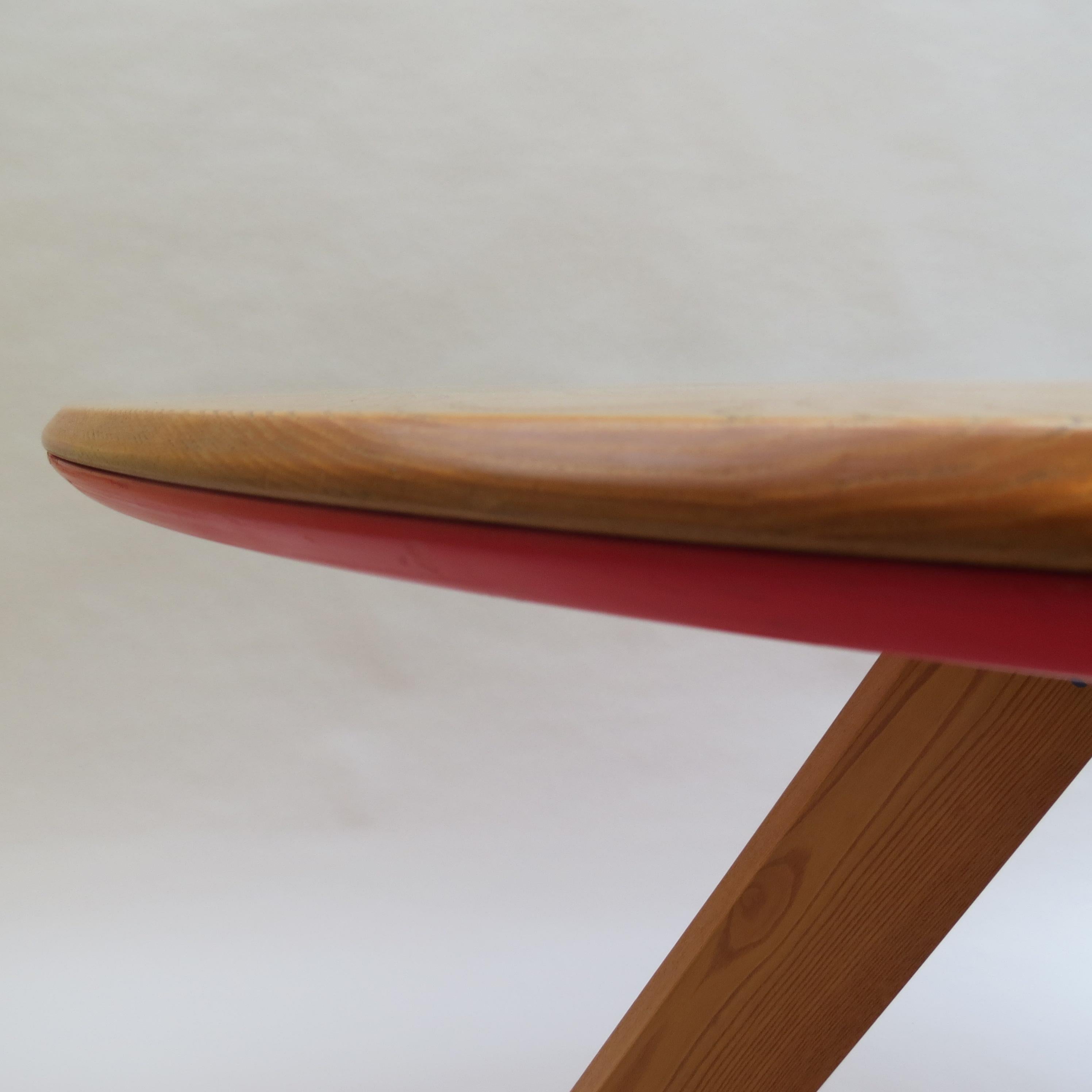 Midcentury Bespoke Circular Ash Dining Table by David Field 1980s with Red Blue 1