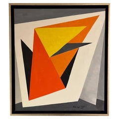 Midcentury Bespoke Framed Abstract on Canvas