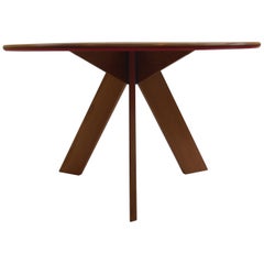 Midcentury Bespoke Round Dining Table by David Field 1980s with Red and Blue Det