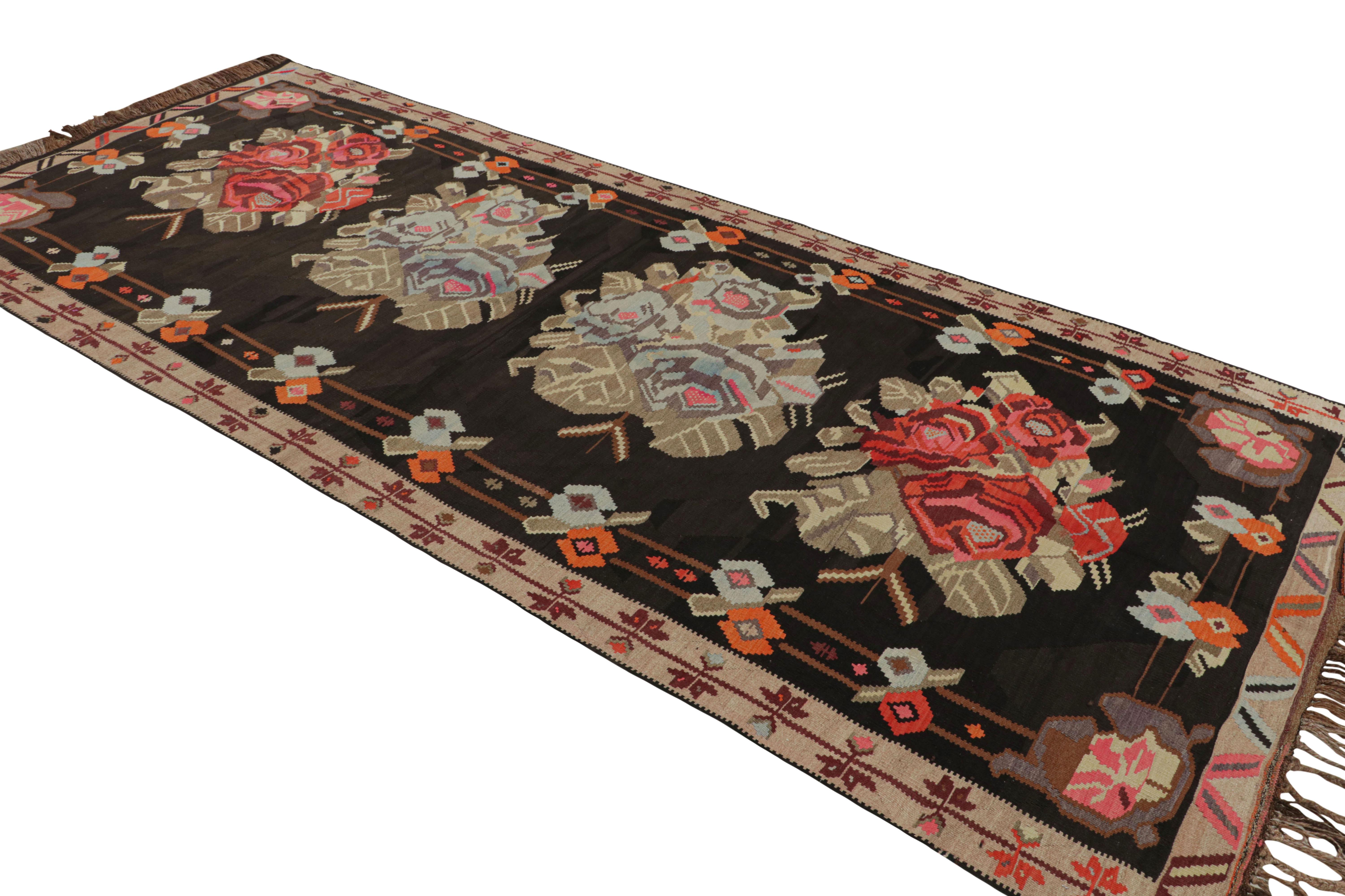 Midcentury Bessarabian Kilim Black Beige Red Floral Turkish Rug by Rug & Kilim In Good Condition For Sale In Long Island City, NY