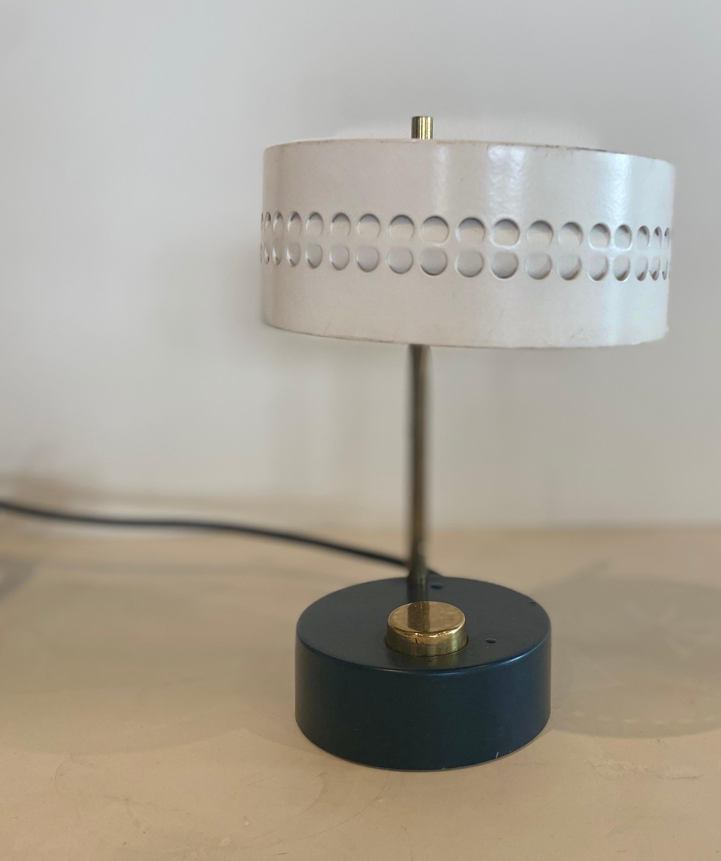 Mid-Century Modern Midcentury Bicolored and Perforated Metal Table Lamp by Mathieu Matégot