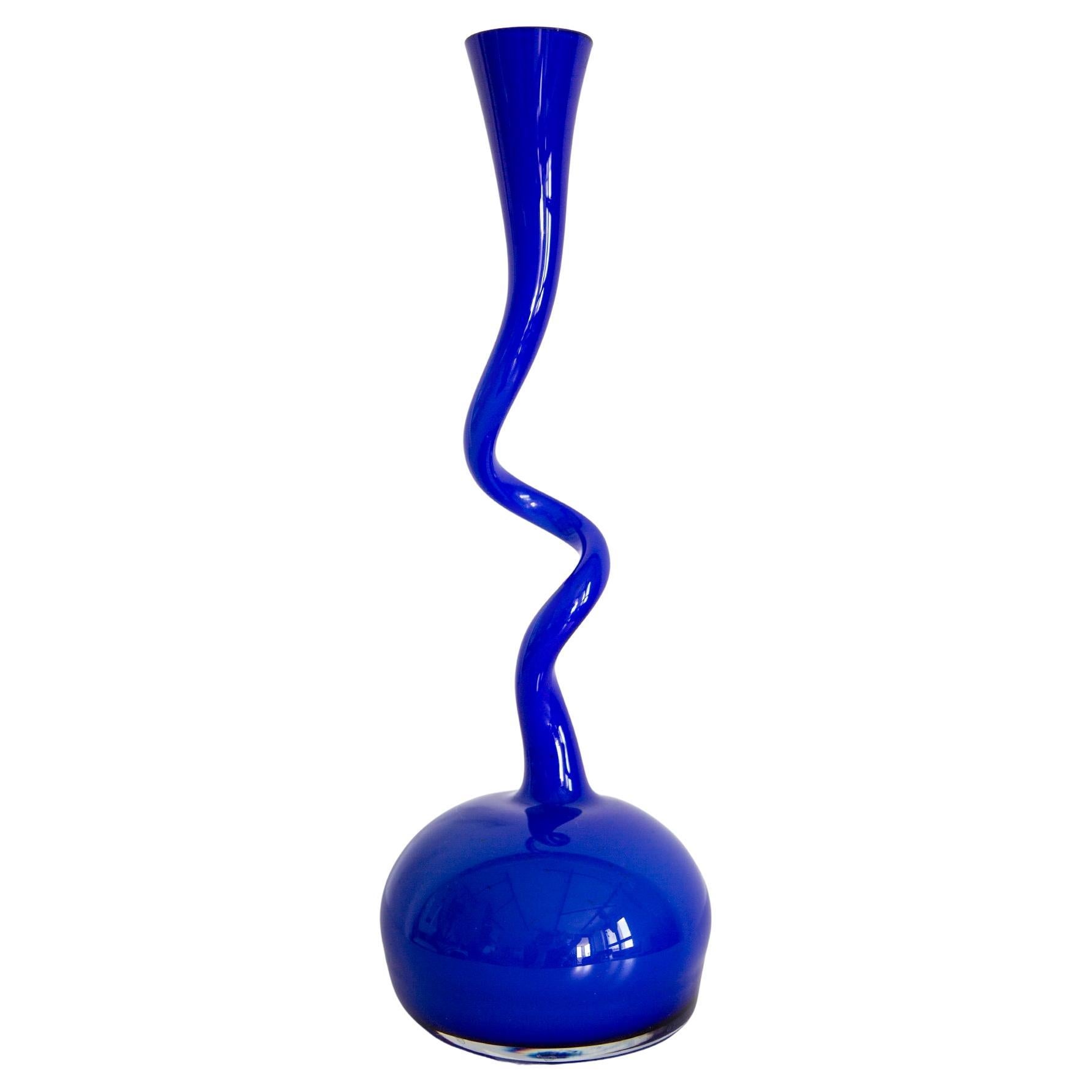 Midcentury Big Blue Twisted Vase, Europe, 1960s