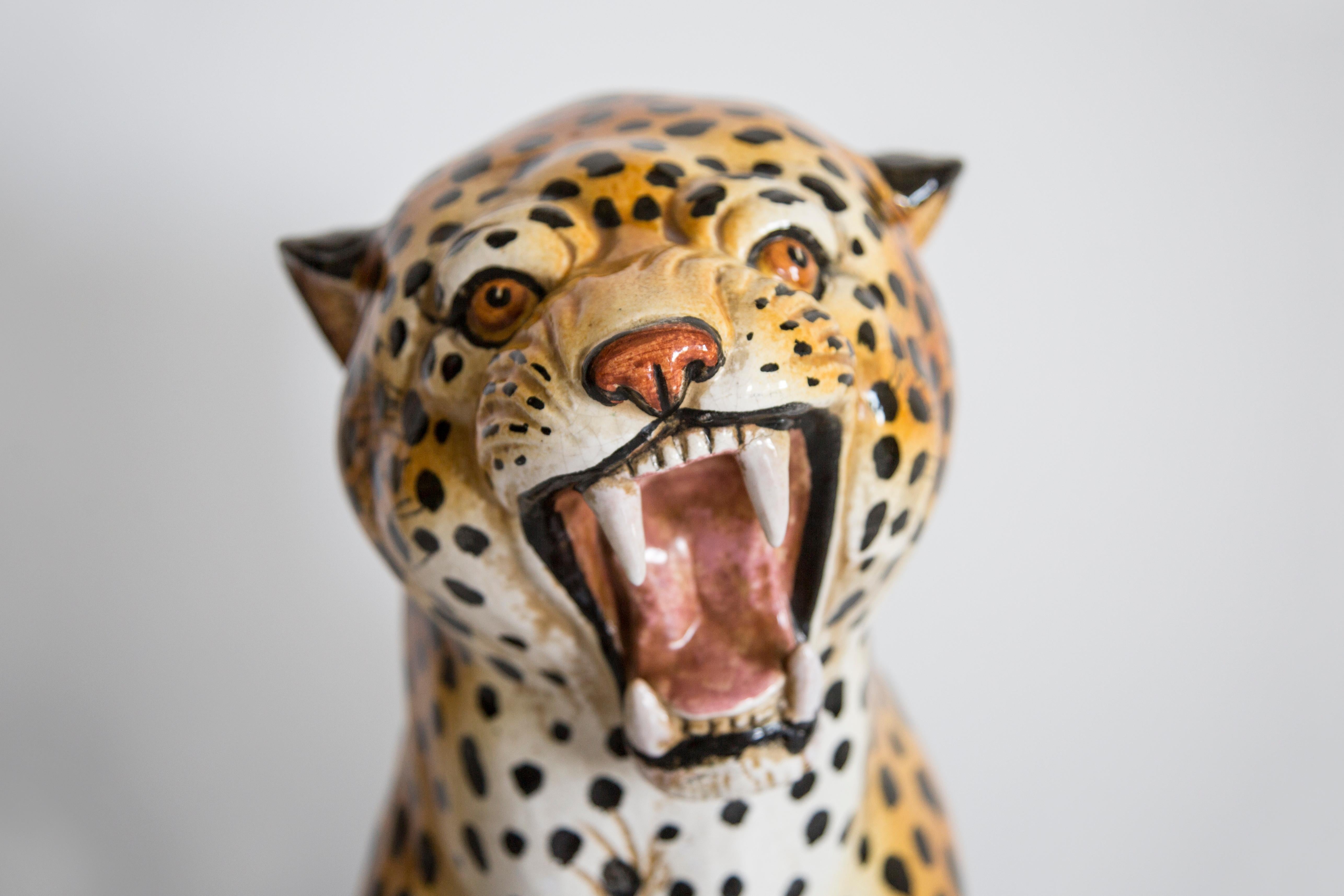 Scultura in ceramica dipinta a mano in terracotta Big Cheetah, Italia, 1960 in vendita 3