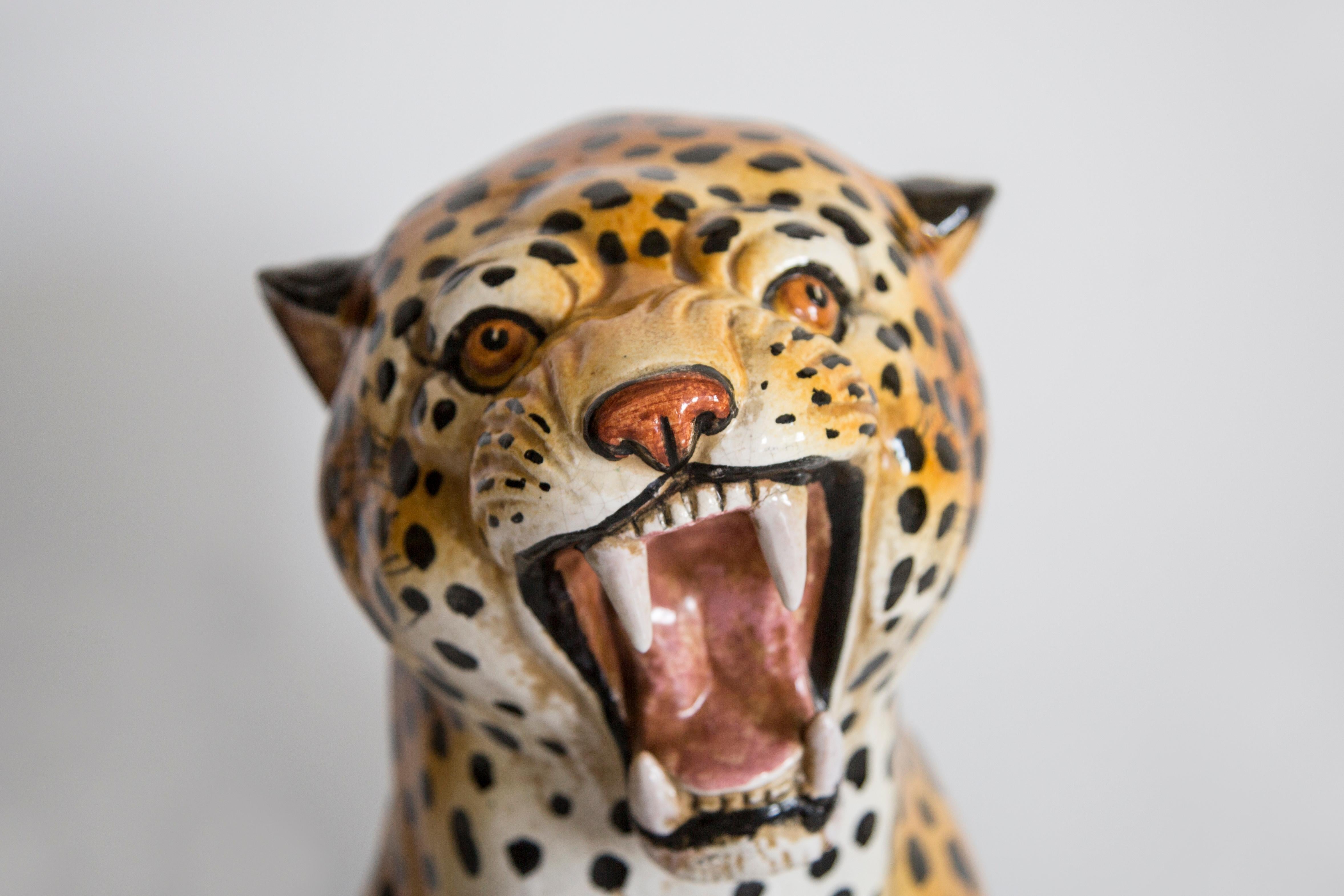 Scultura in ceramica dipinta a mano in terracotta Big Cheetah, Italia, 1960 in vendita 4