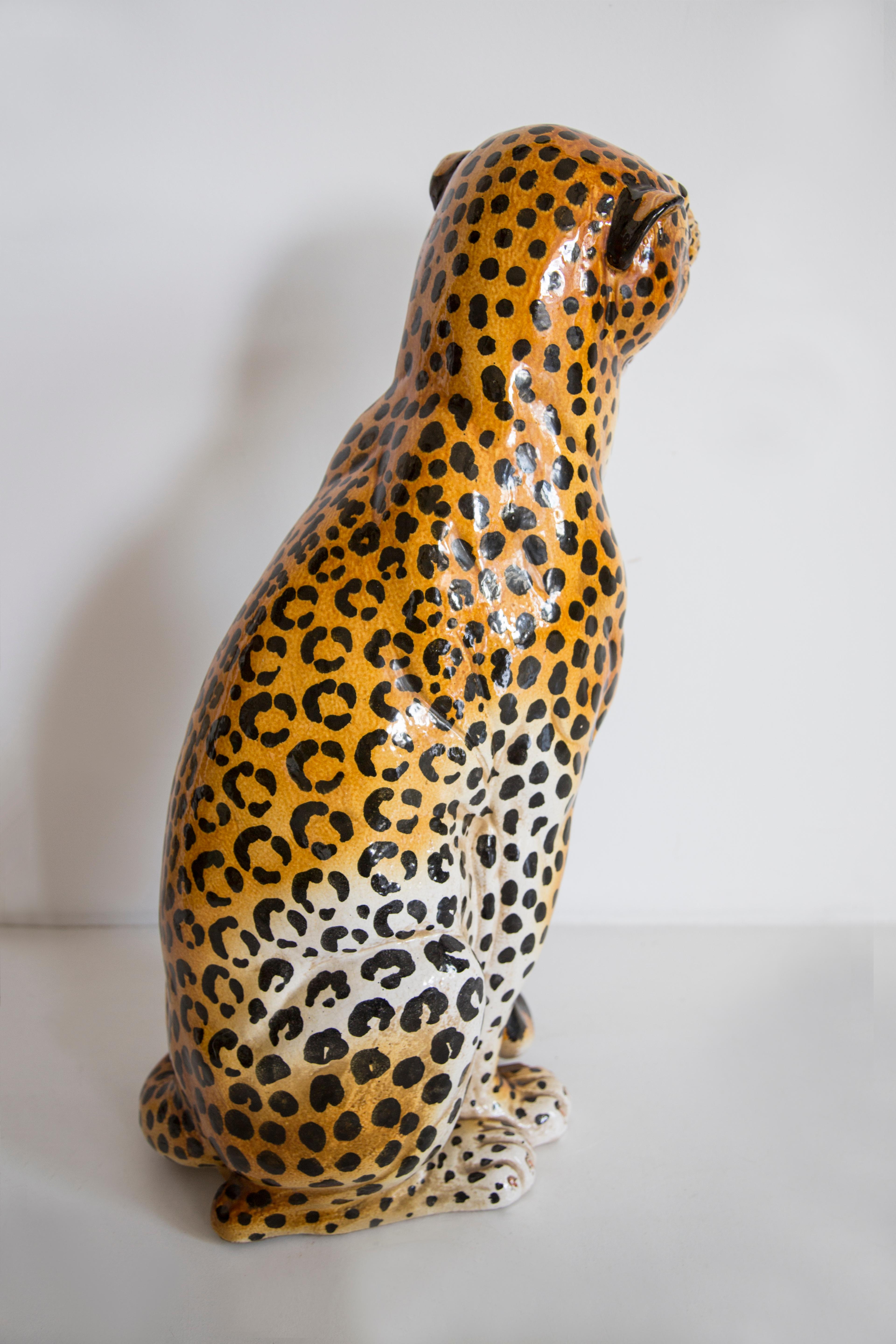 Ceramica Scultura in ceramica dipinta a mano in terracotta Big Cheetah, Italia, 1960 in vendita