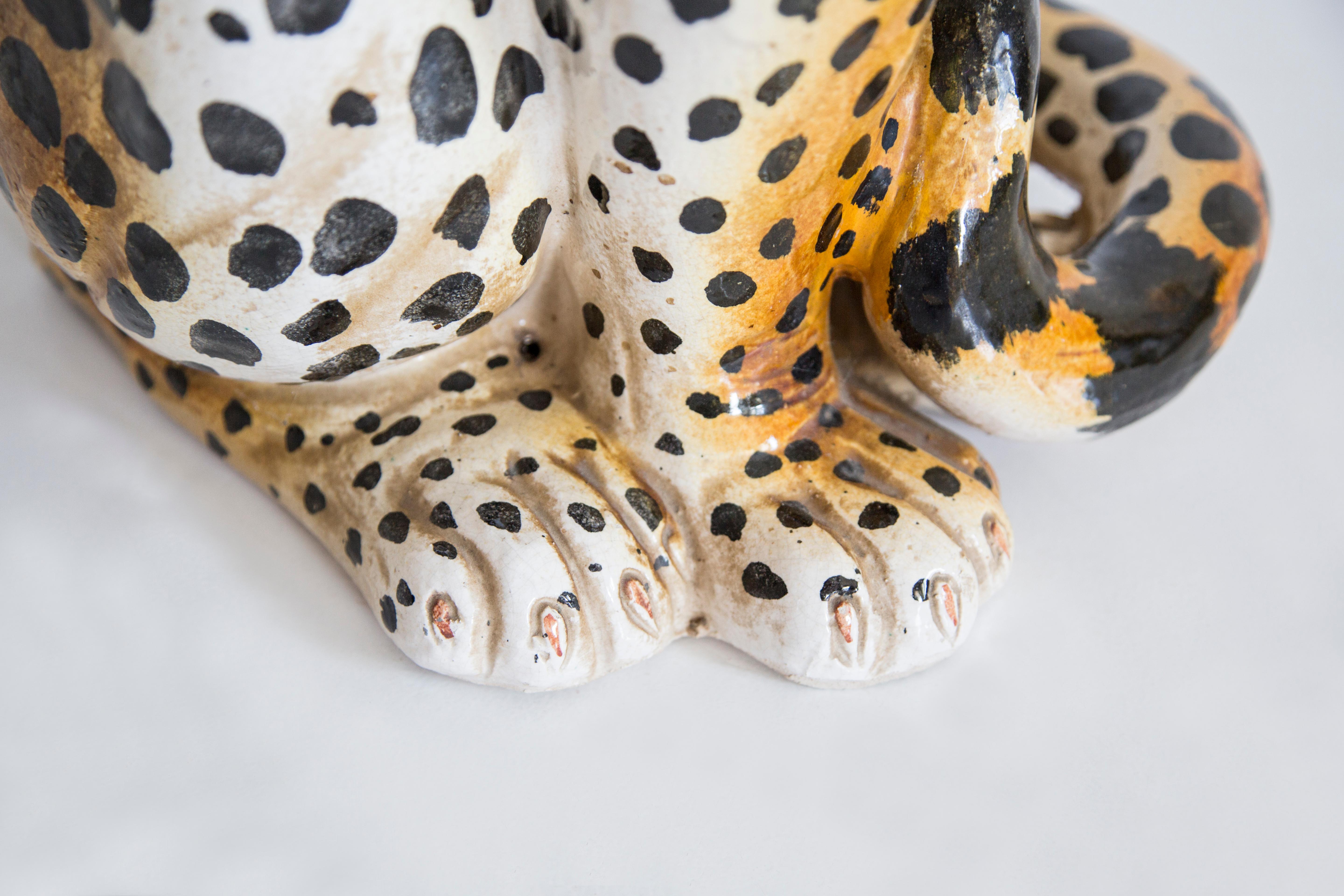 Scultura in ceramica dipinta a mano in terracotta Big Cheetah, Italia, 1960 in vendita 1