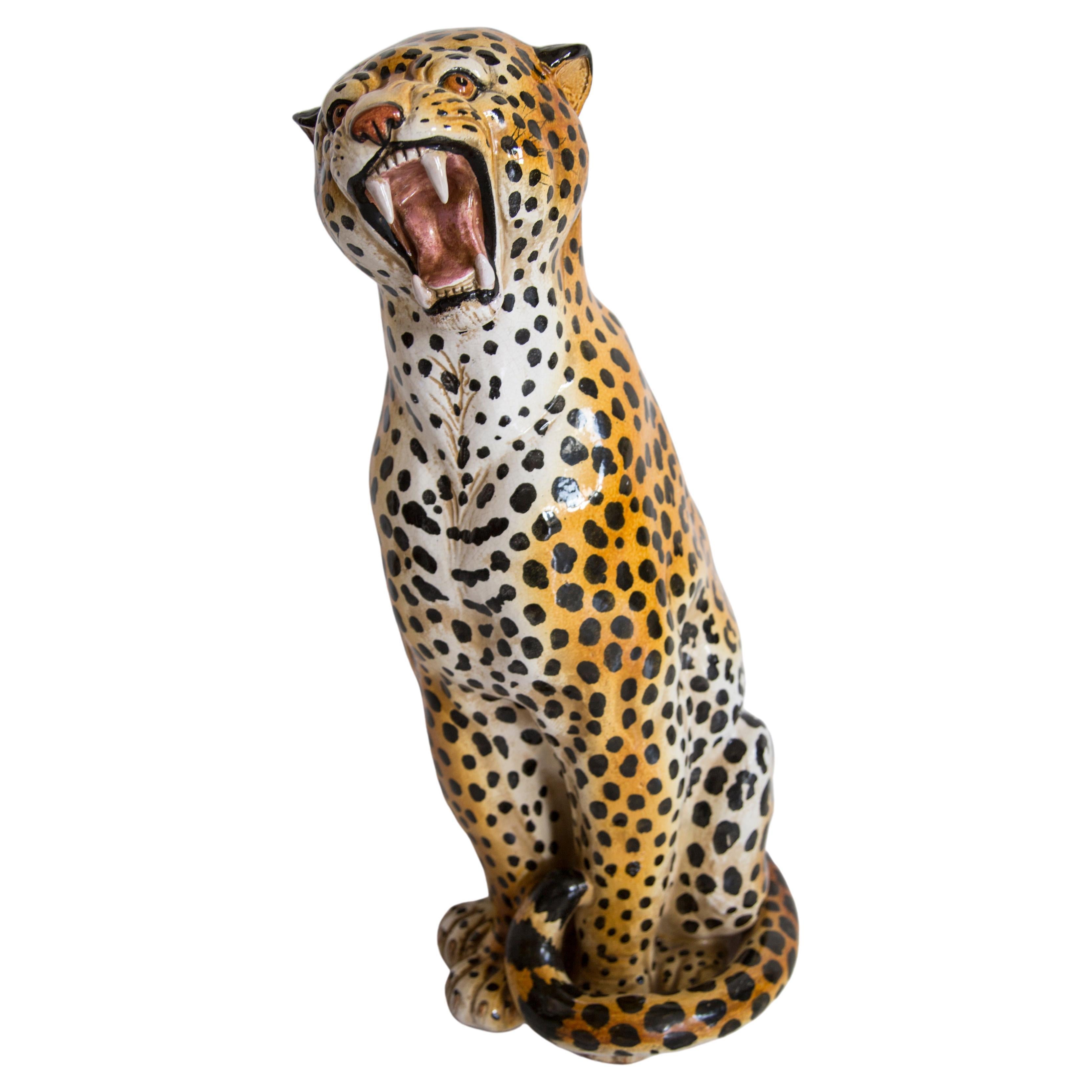 Handbemalte Terrakotta-Keramik-Skulptur „ Big Cheetah“ aus der Mitte des Jahrhunderts, Italien, 1960er Jahre