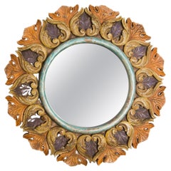 Grande specchio decorativo di fiori in legno e vetro, Italia, anni '60