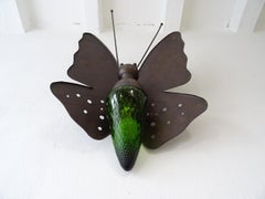 Mid-Century Big Italian Rare Butterfly Detailed Green Murano Glass Body Sconce