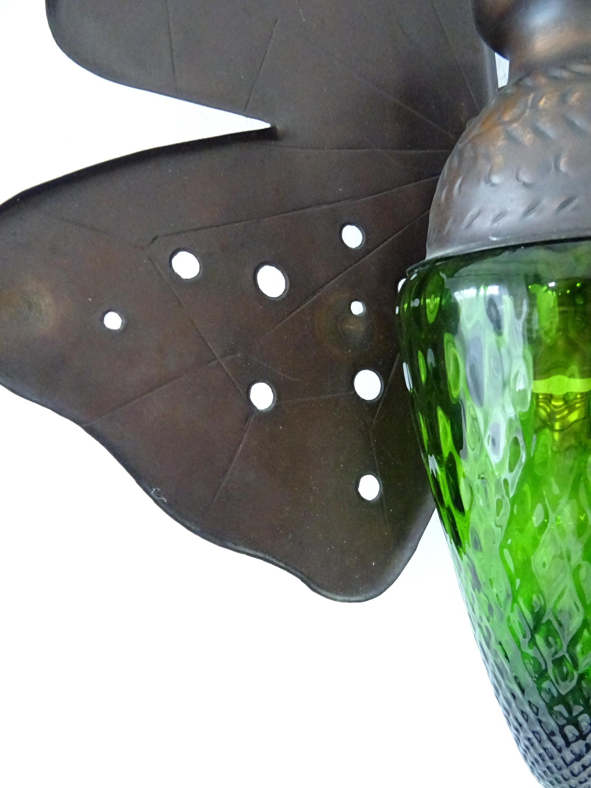 Murano Glass Mid-Century Big Italian Rare Butterfly Detailed Green Glass Body Sconce For Sale