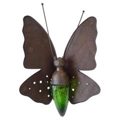 Mid-Century Big Italian Rare Butterfly Detailed Green Glass Body Sconce