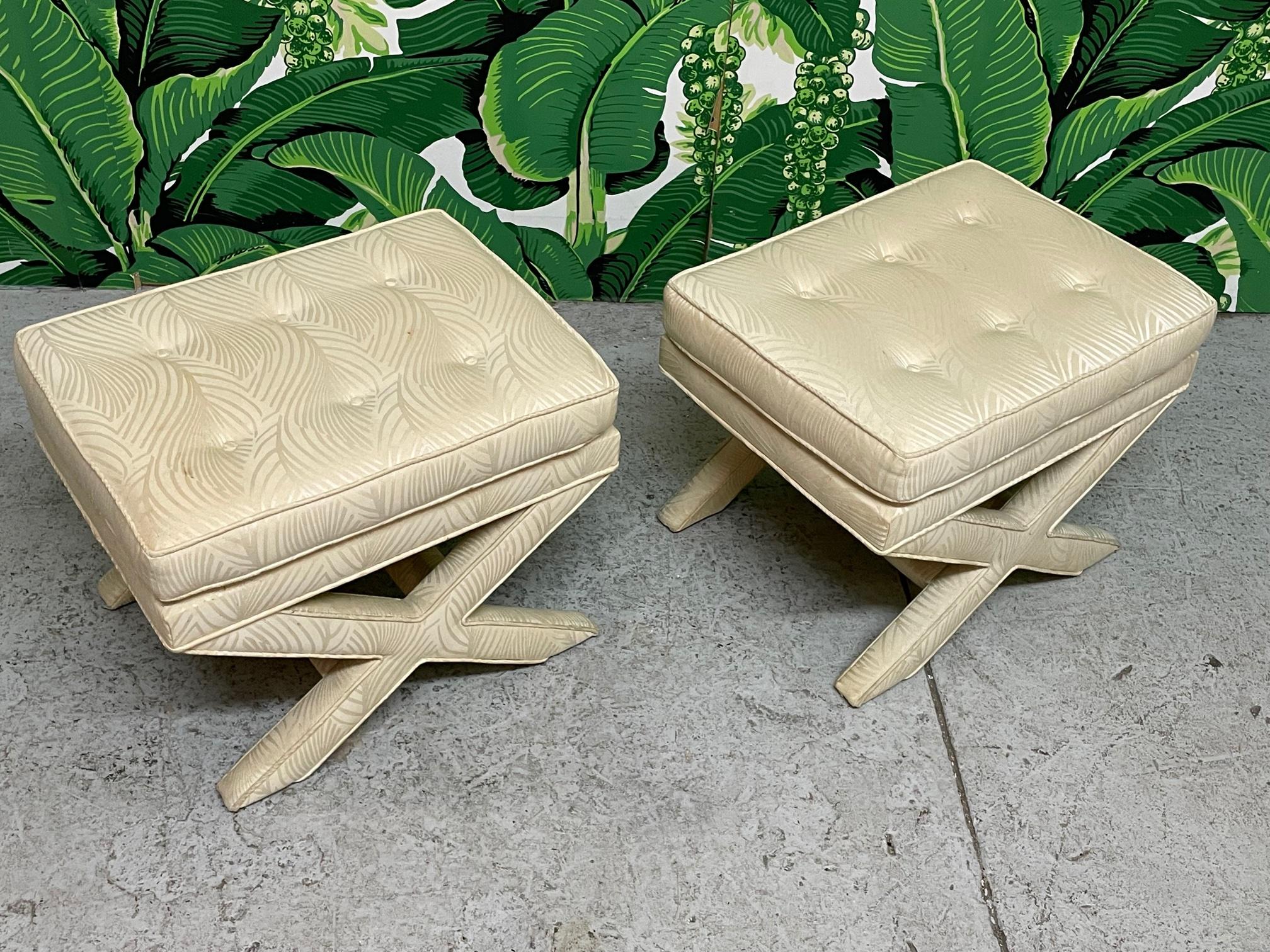 Midcentury Billy Baldwin Style X-Form Upholstered Benches, a Pair In Good Condition In Jacksonville, FL