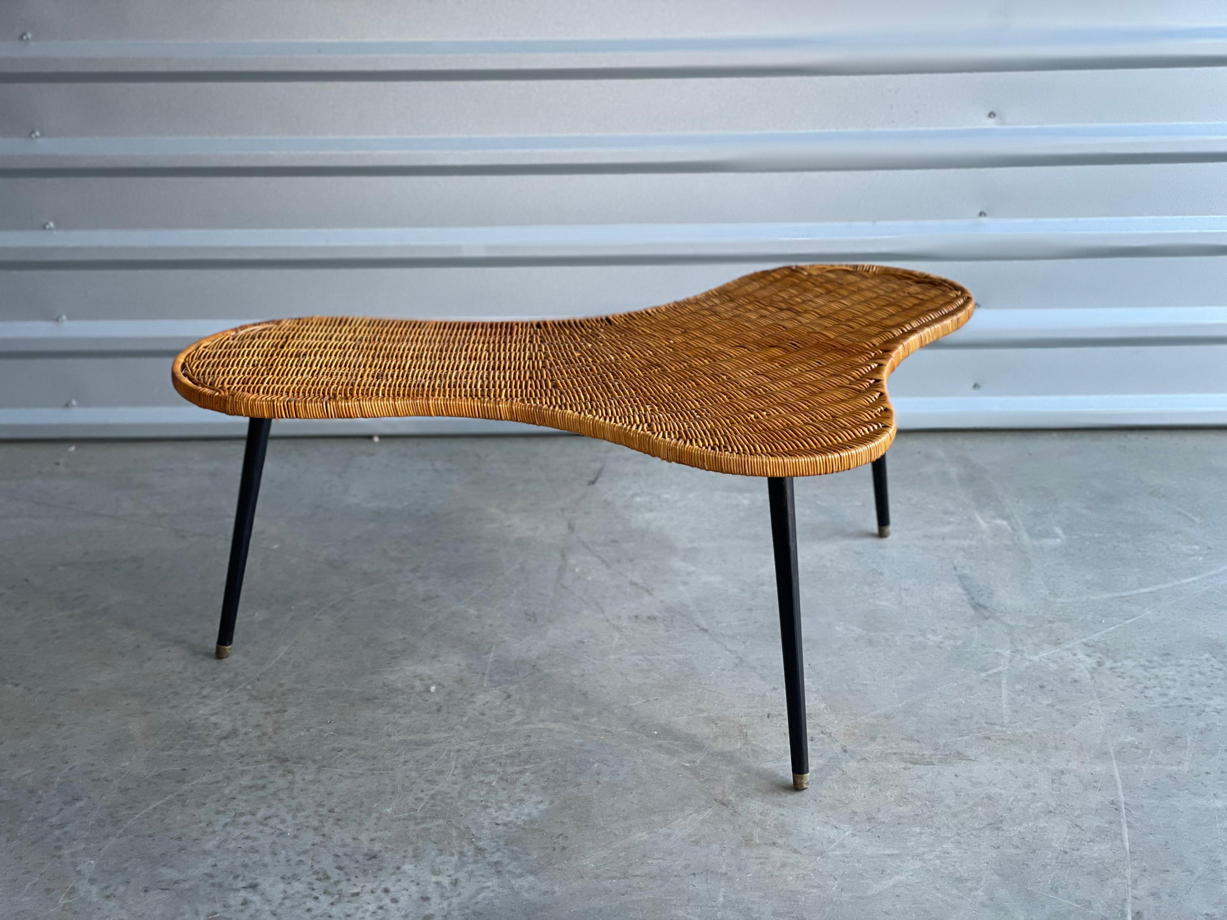 Mid-Century Modern Midcentury Biomorphic Cocktail Table in Wicker and Iron, France, circa 1950's