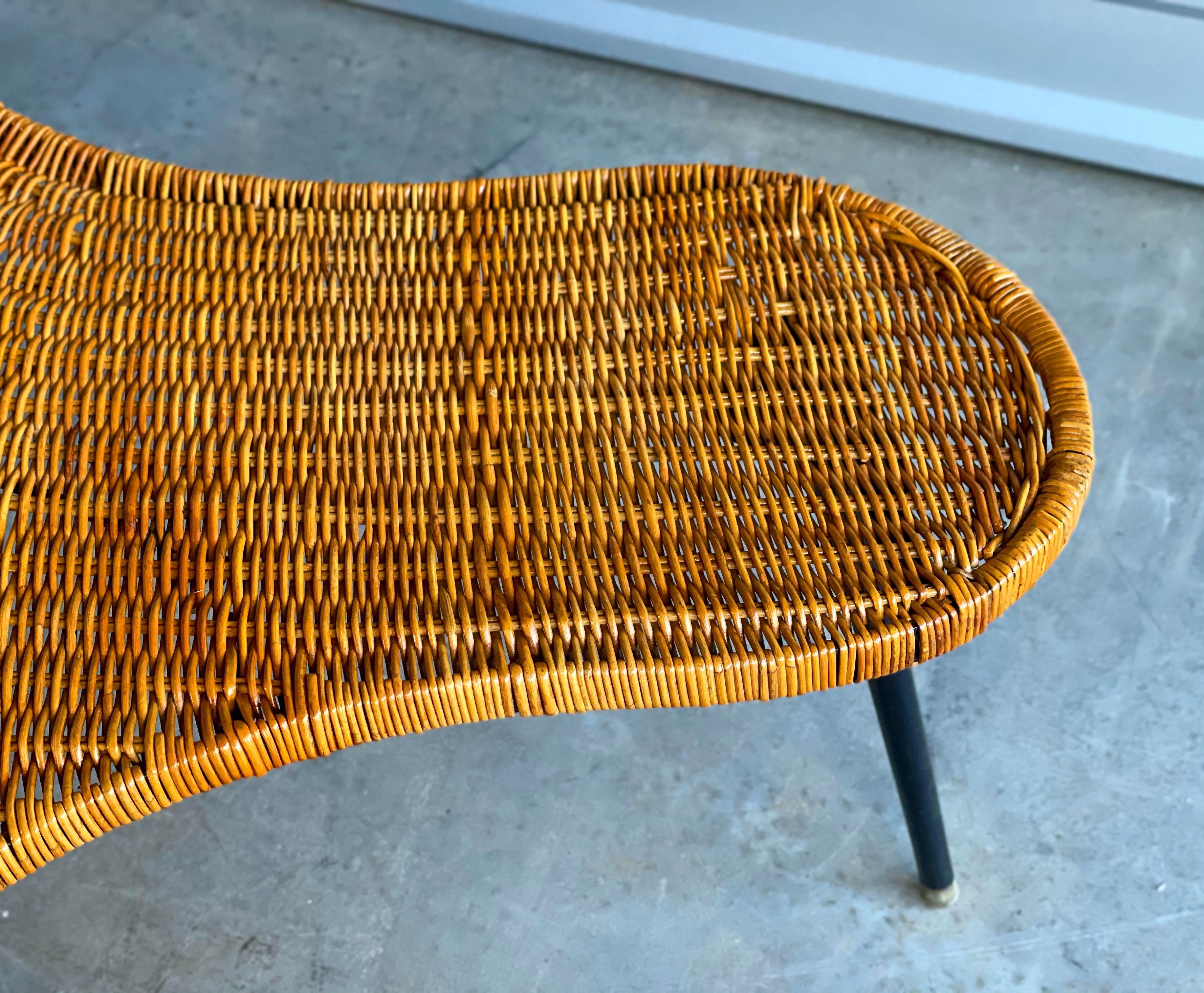 Metal Midcentury Biomorphic Cocktail Table in Wicker and Iron, France, circa 1950's