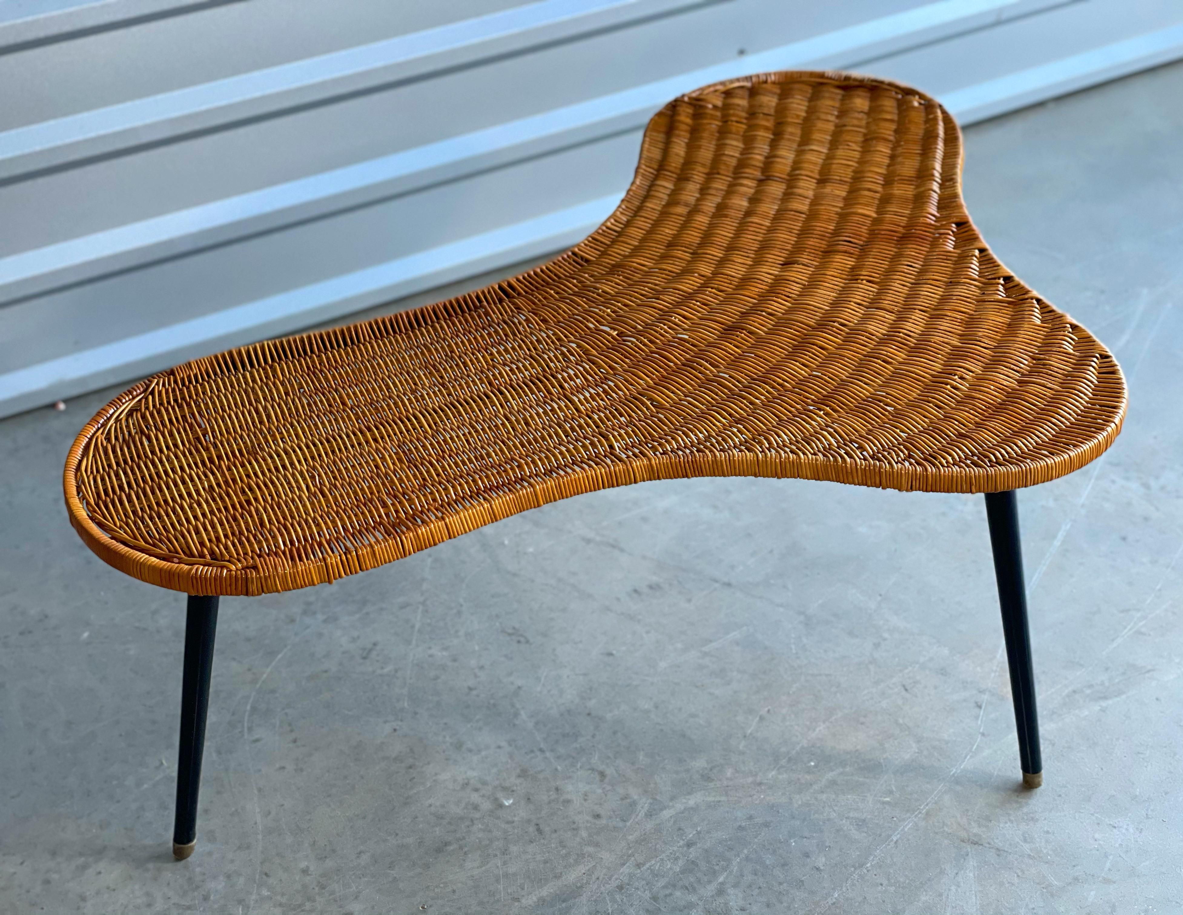 Midcentury Biomorphic Cocktail Table in Wicker and Iron, France, circa 1950's 2