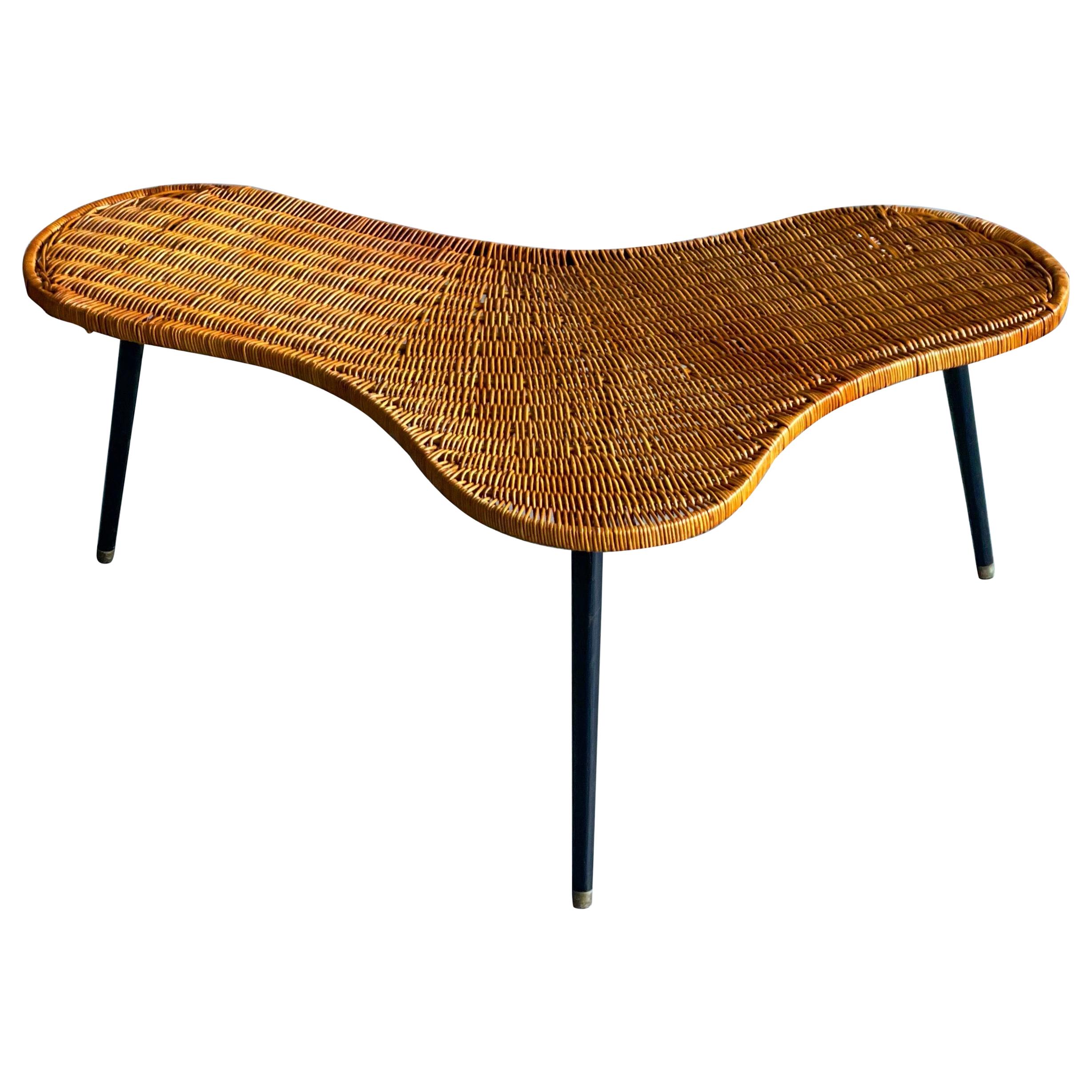 Midcentury Biomorphic Cocktail Table in Wicker and Iron, France, circa 1950's