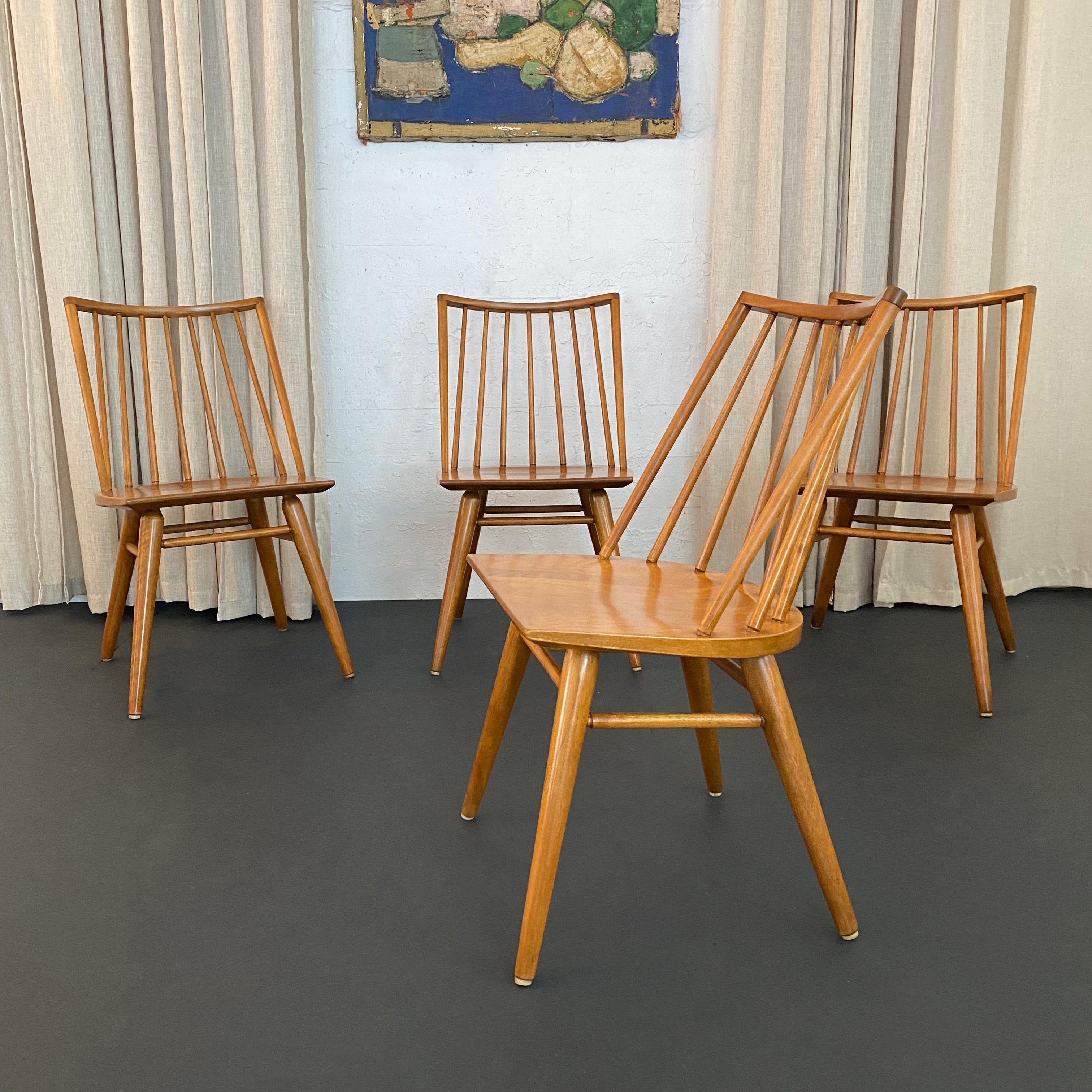 Mid-Century Modern Midcentury Birch Spindle-Back Dining Chairs By Leslie Diamond For Conant Ball For Sale