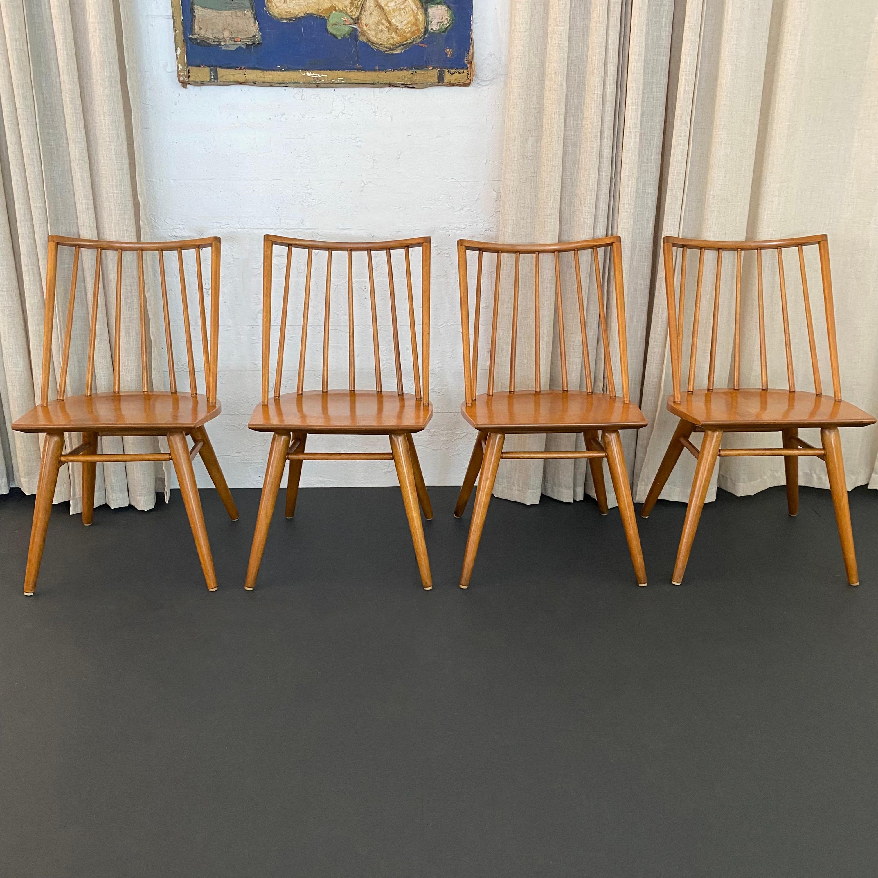 American Midcentury Birch Spindle-Back Dining Chairs By Leslie Diamond For Conant Ball For Sale
