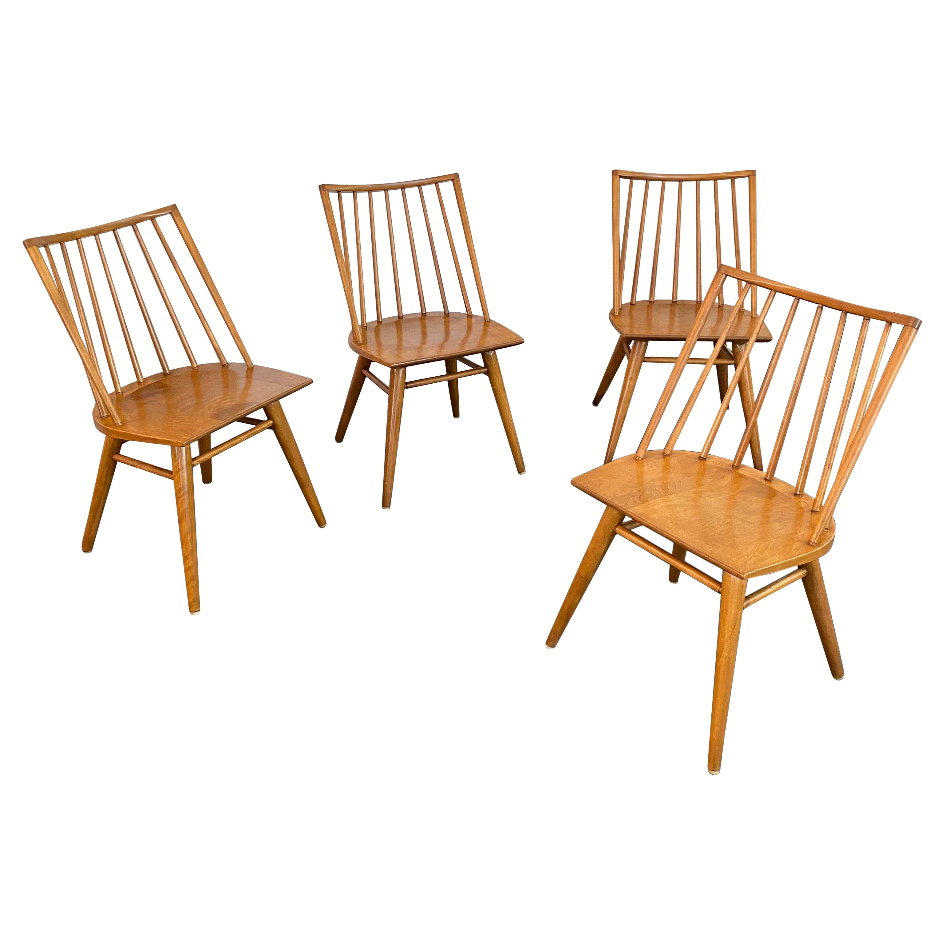 Midcentury Birch Spindle-Back Dining Chairs By Leslie Diamond For Conant Ball For Sale