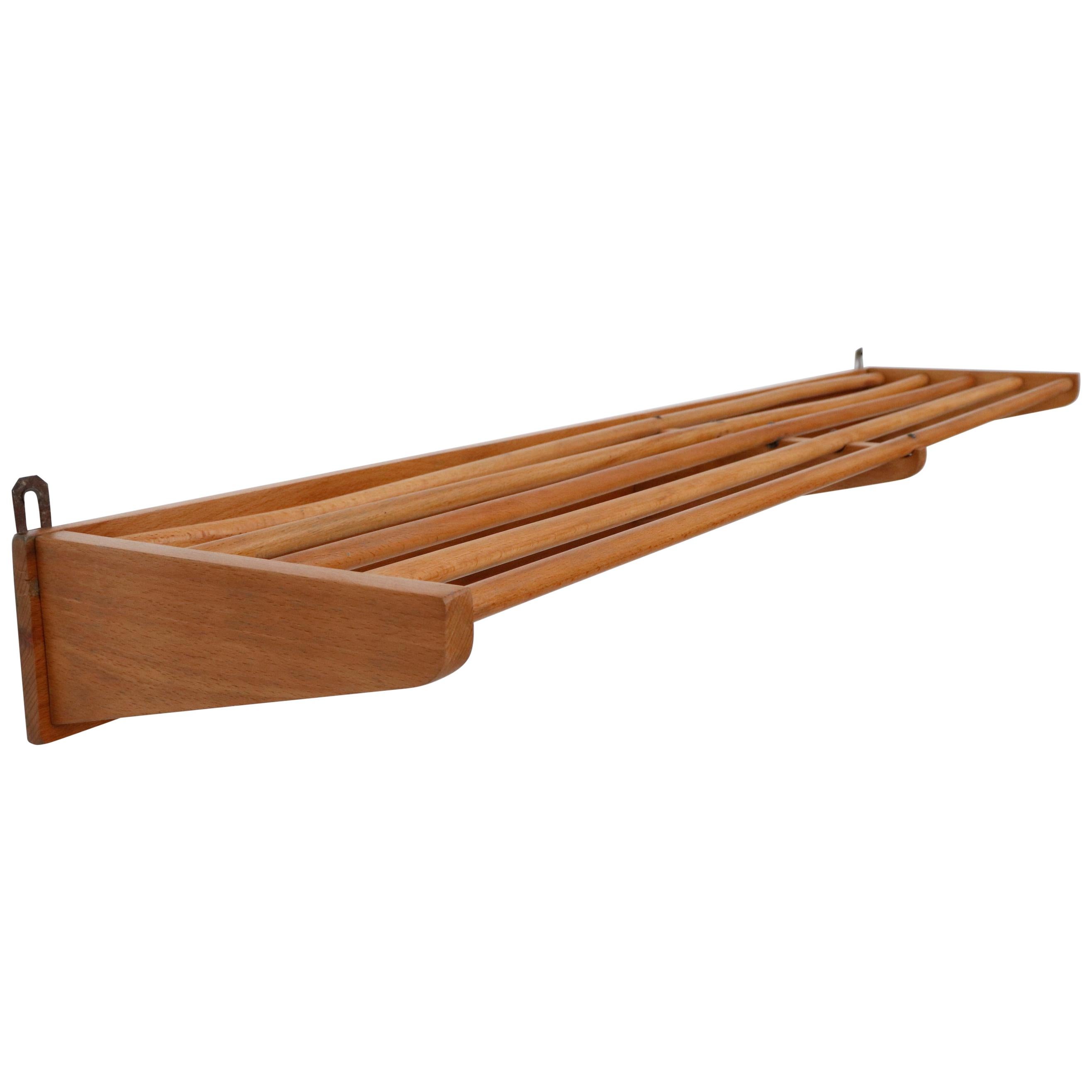 Midcentury Birch Spindle Wall Coat and Hat Rack