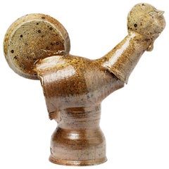 Sculpture en céramique oiseau en grès du milieu du siècle dernier, couleur poterie marron, de B. Favre