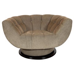 Vintage Midcentury Biscuit Tufted Swivel Chair in Smoked Sage Fabric by Adrian Pearsall